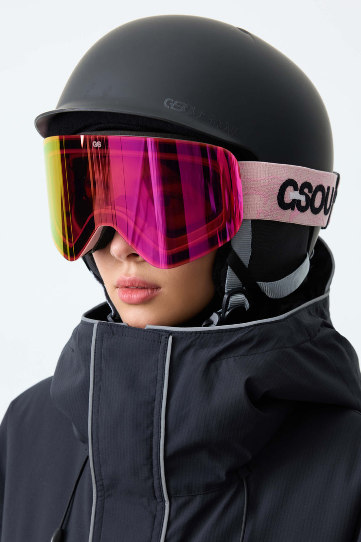 Unisex Black Bold Logo Cylindrical Magnetic Ski Goggles