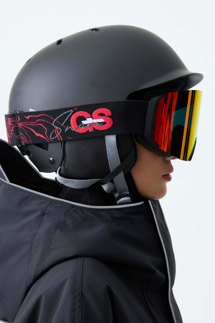 Unisex Red Bold Logo Cylindrical Magnetic Ski Goggles