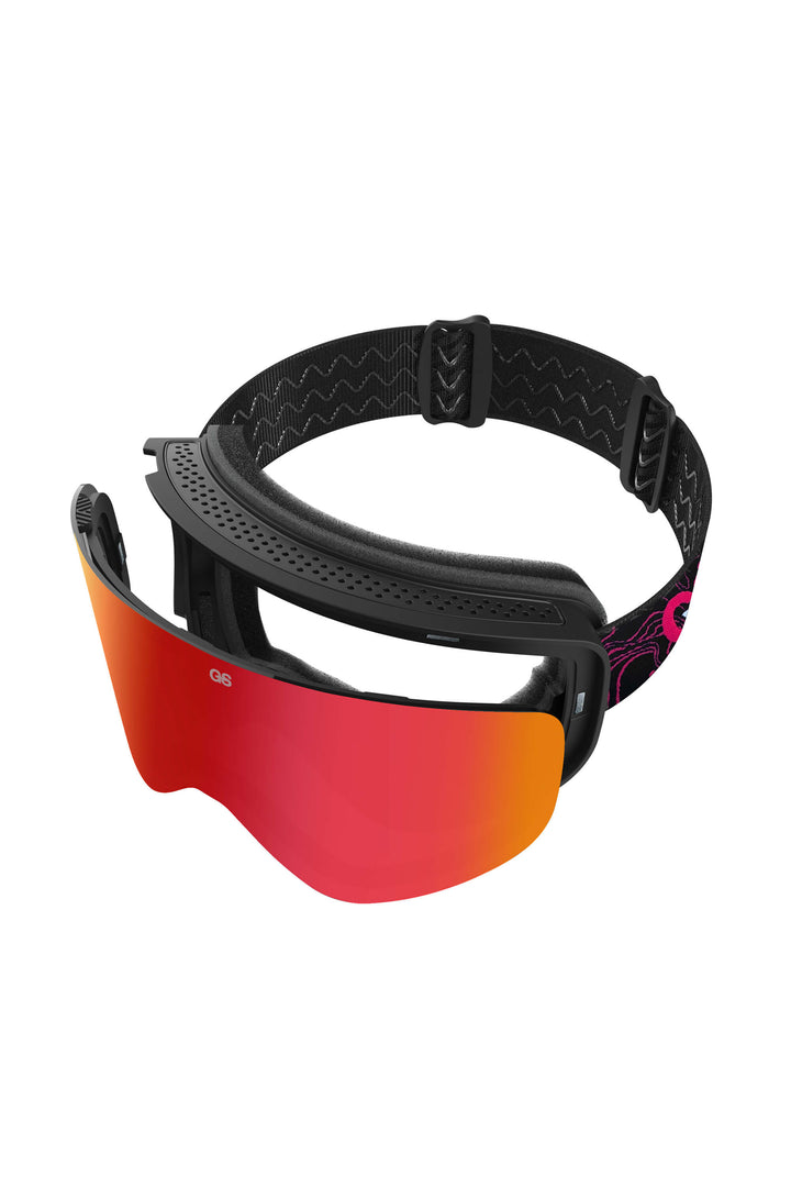 Unisex Red Bold Logo Cylindrical Magnetic Ski Goggles