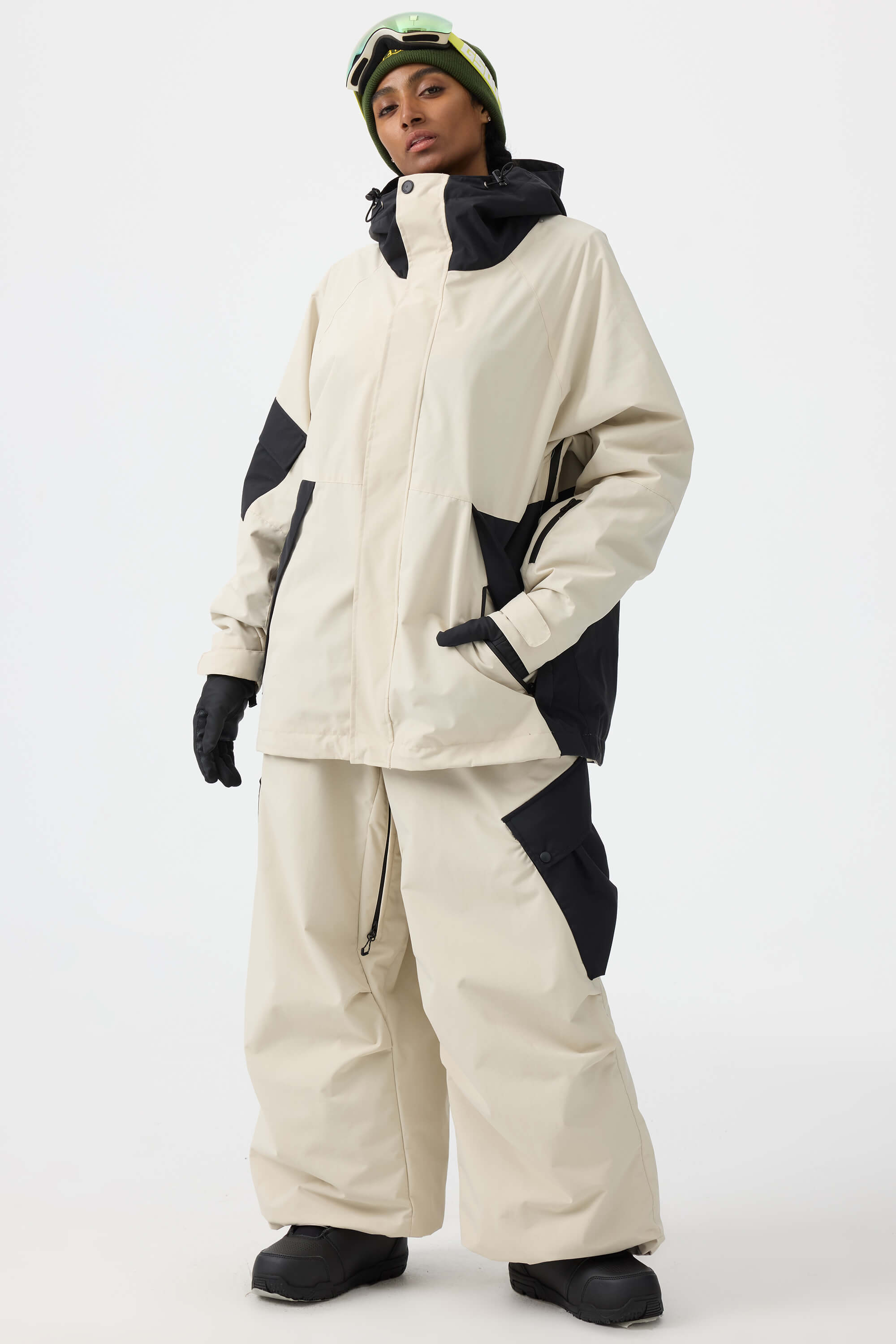 Women's Off White Raglan Sleeve Color Block Waterproof Breathable