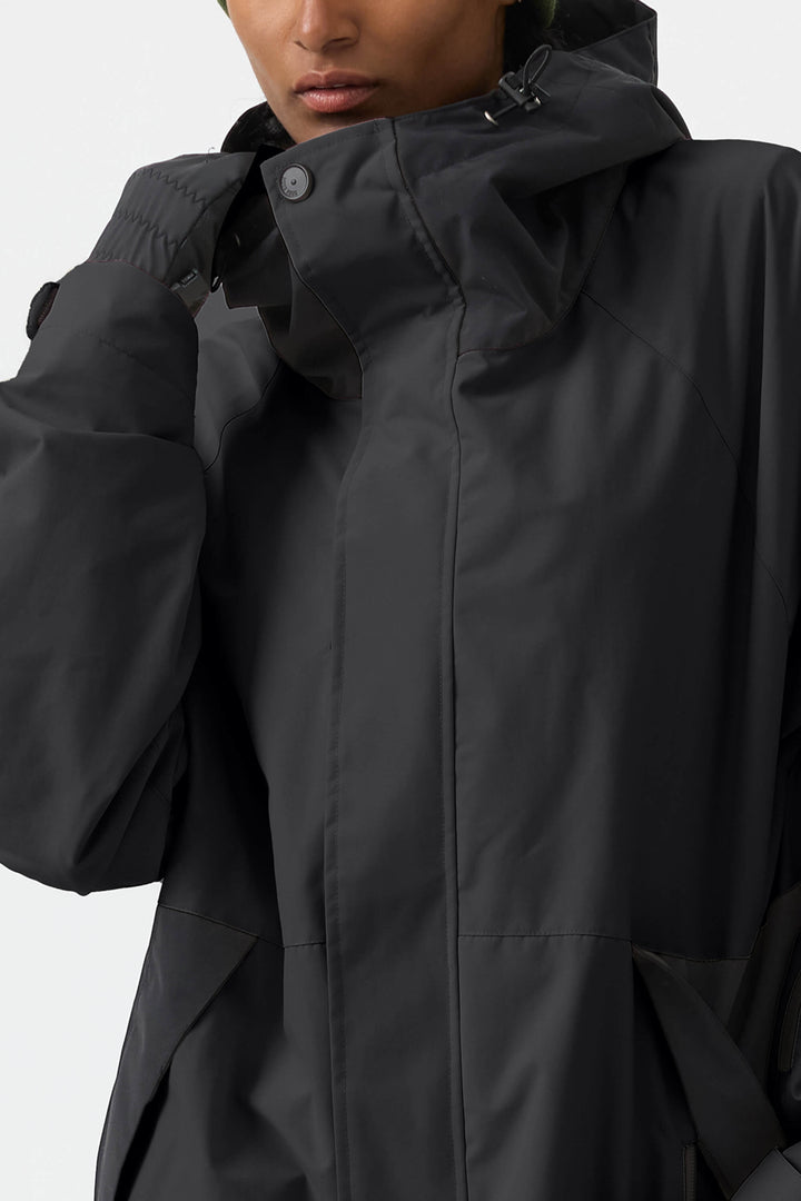 Kaffeefarbene Schneejacke für Damen mit Raglanärmeln und Farbblockdesign, wasserdicht und atmungsaktiv 