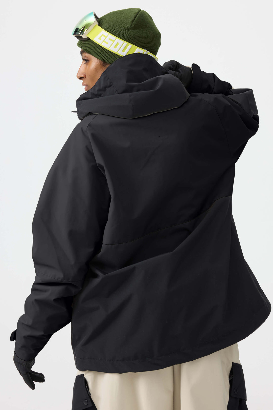 Kaffeefarbene Schneejacke für Damen mit Raglanärmeln und Farbblockdesign, wasserdicht und atmungsaktiv 