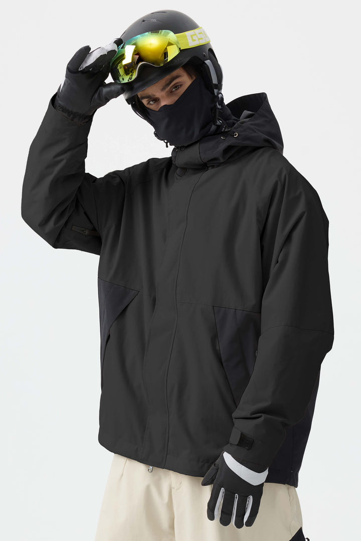 Dunkelgrüne Schneejacke für Herren mit Raglanärmeln und Farbblockdesign, wasserdicht und atmungsaktiv