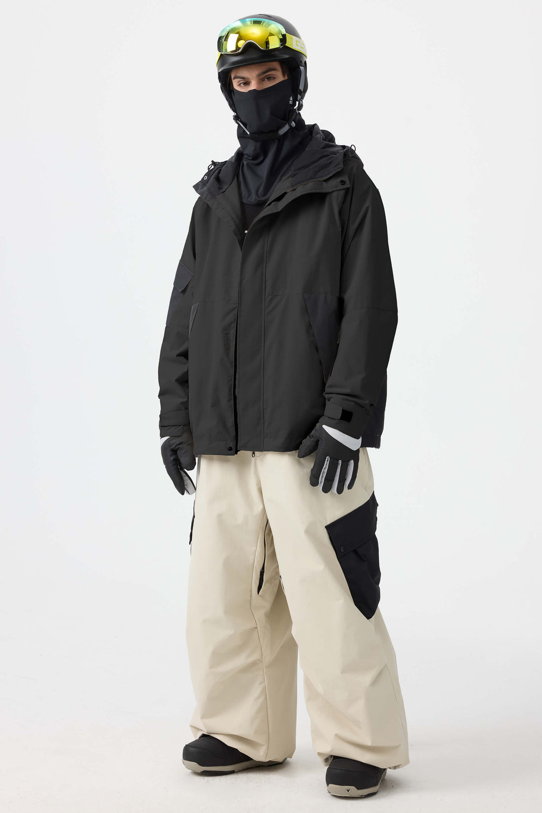 Dunkelgrüne Schneejacke für Herren mit Raglanärmeln und Farbblockdesign, wasserdicht und atmungsaktiv