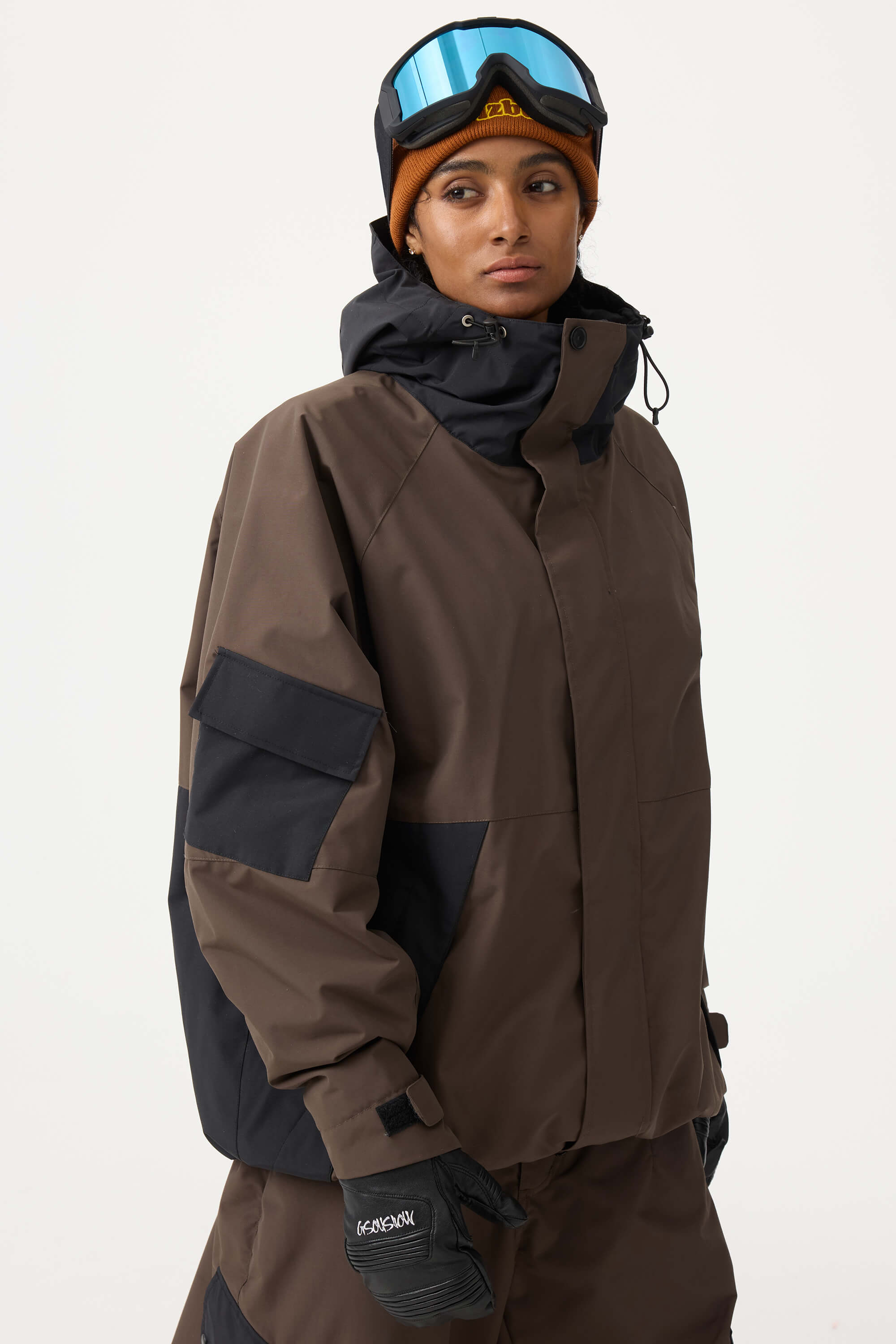 Women's Coffee Raglan Sleeve Color Block Waterproof Breathable