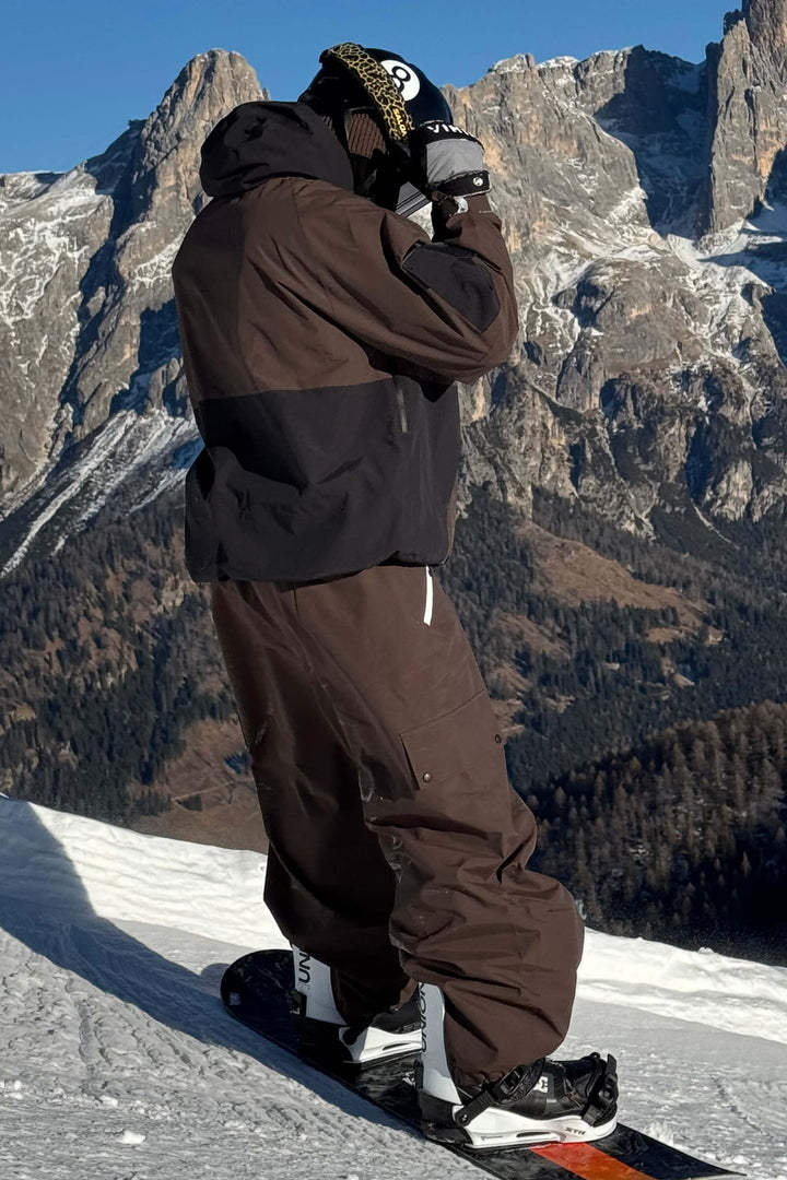Men's Dark Gray Raglan Sleeve Color Block Waterproof Breathable Snow Jacket