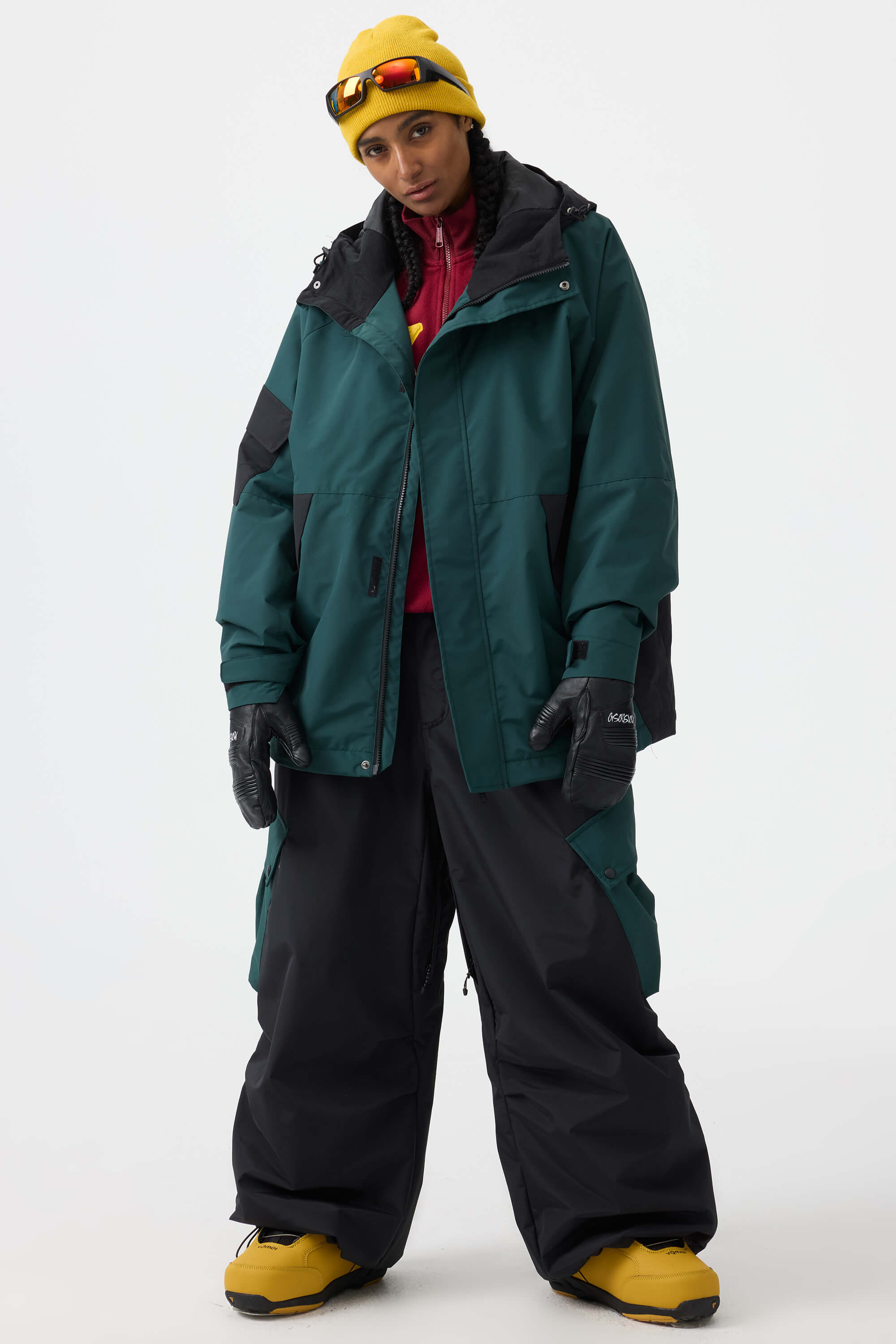 Women's Dark Green Raglan Sleeve Color Block Waterproof Breathable