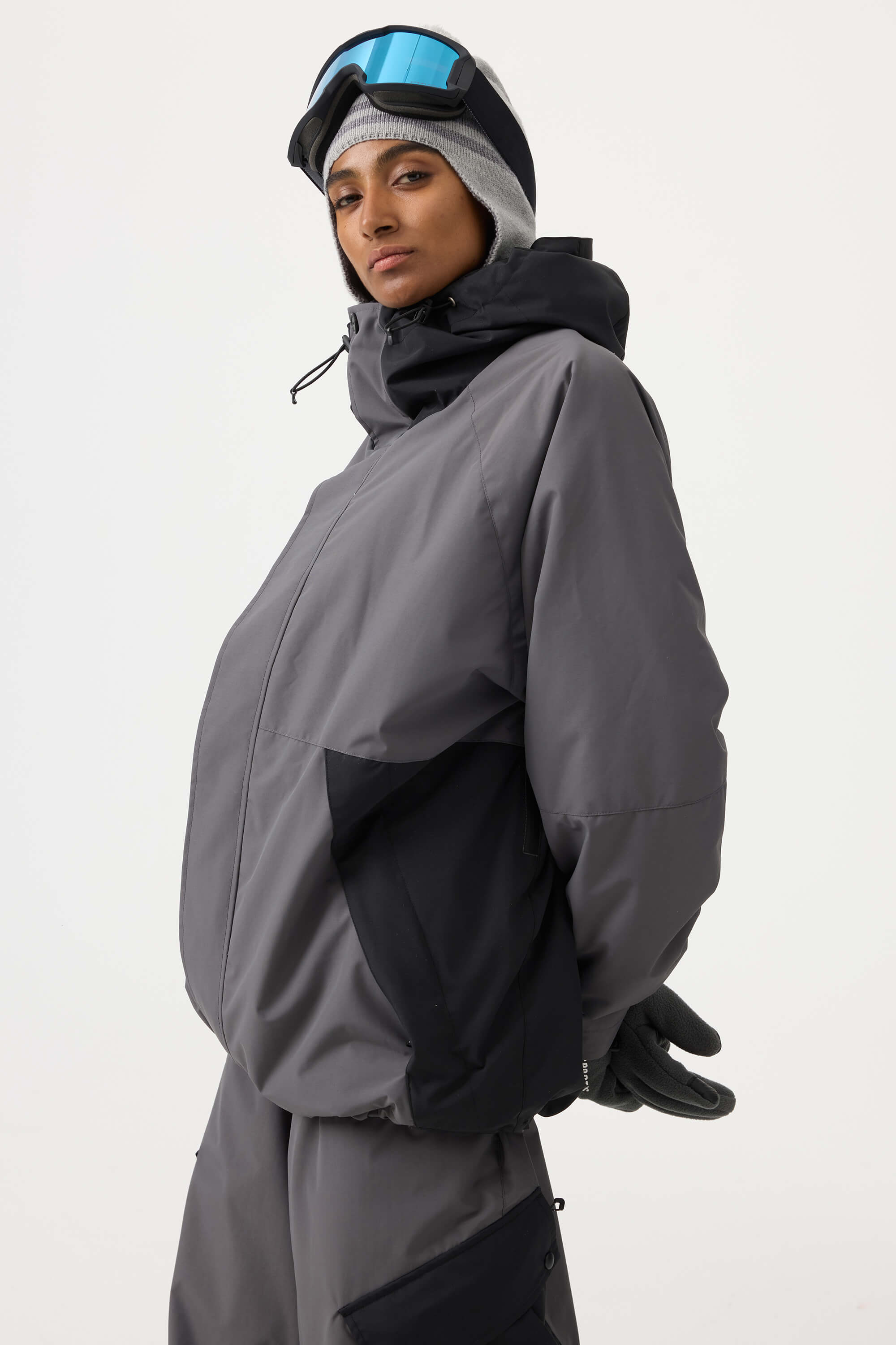 Women's Dark Green Raglan Sleeve Color Block Waterproof Breathable