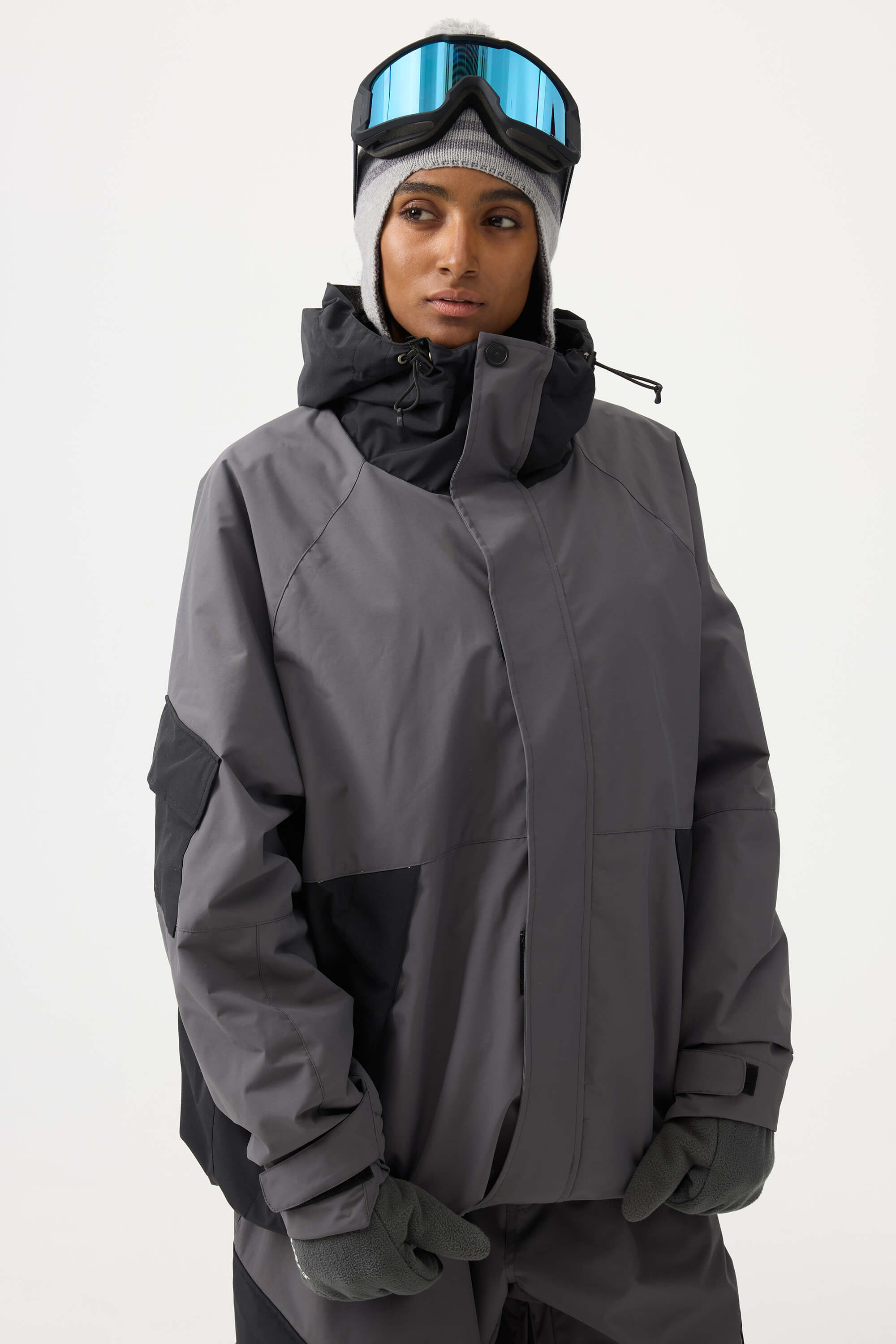 Women's Dark Green Raglan Sleeve Color Block Waterproof Breathable