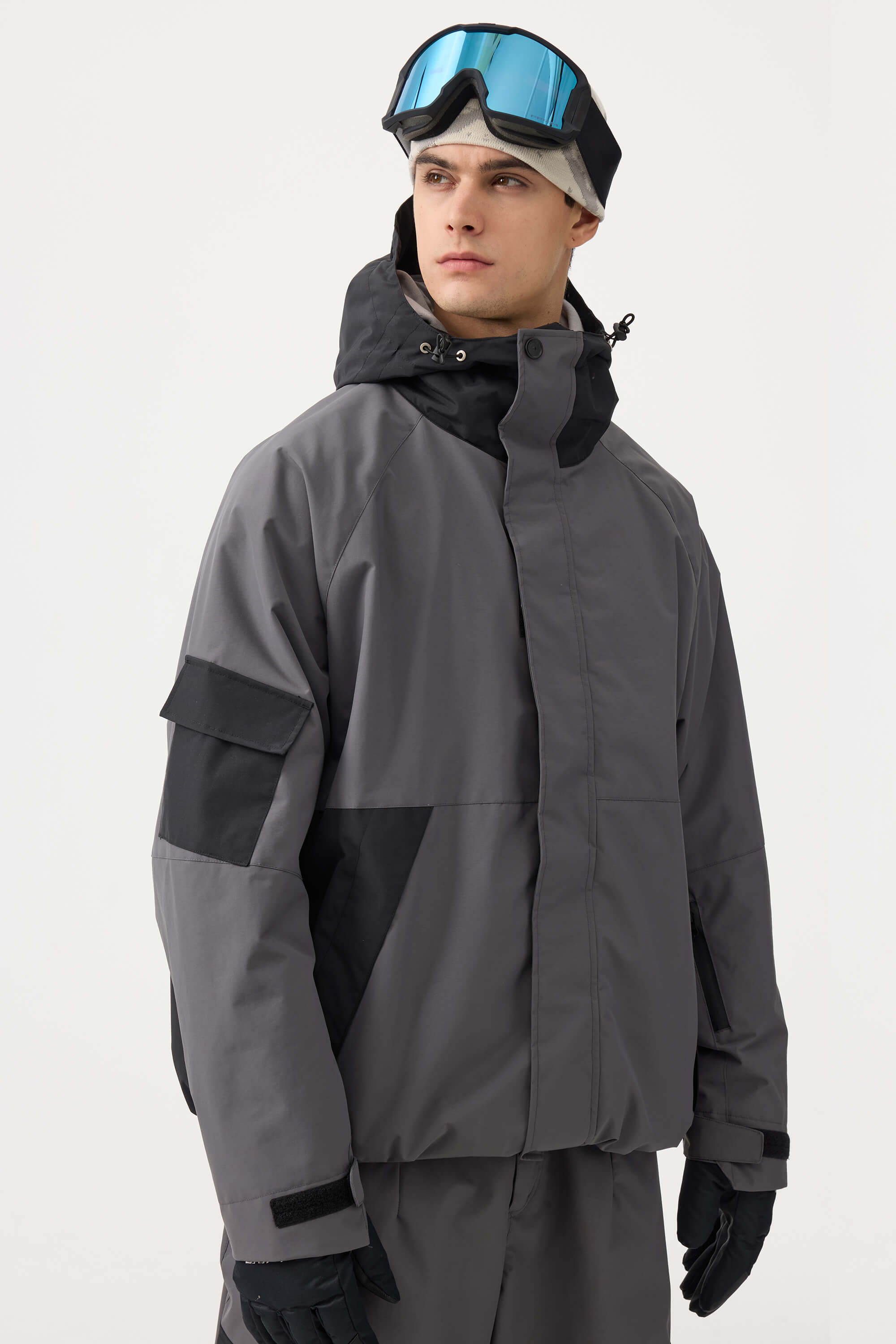 Men's Dark Green Raglan Sleeve Color Block Waterproof Breathable