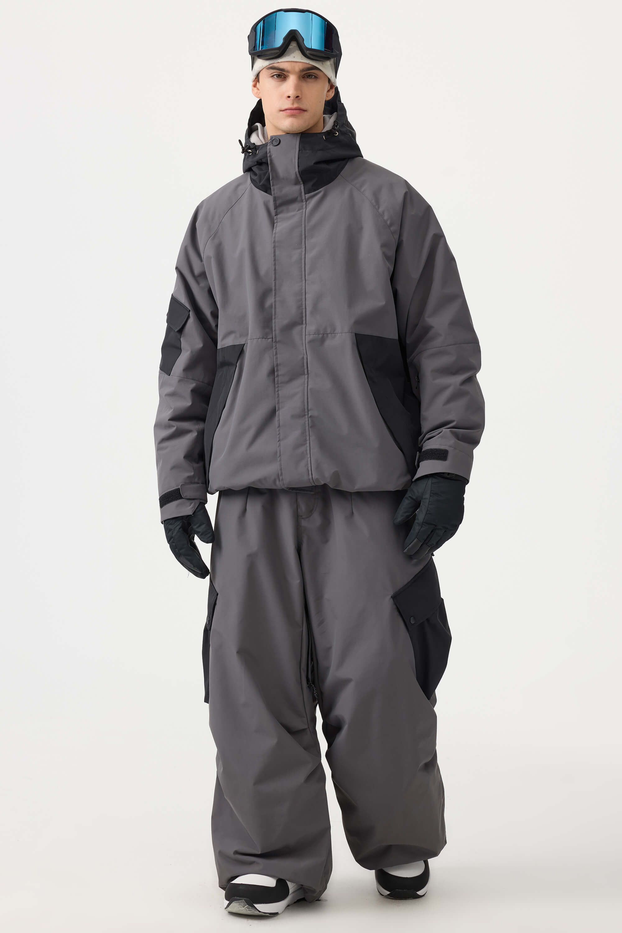 Men's Coffee Raglan Sleeve Color Block Waterproof Breathable Snow