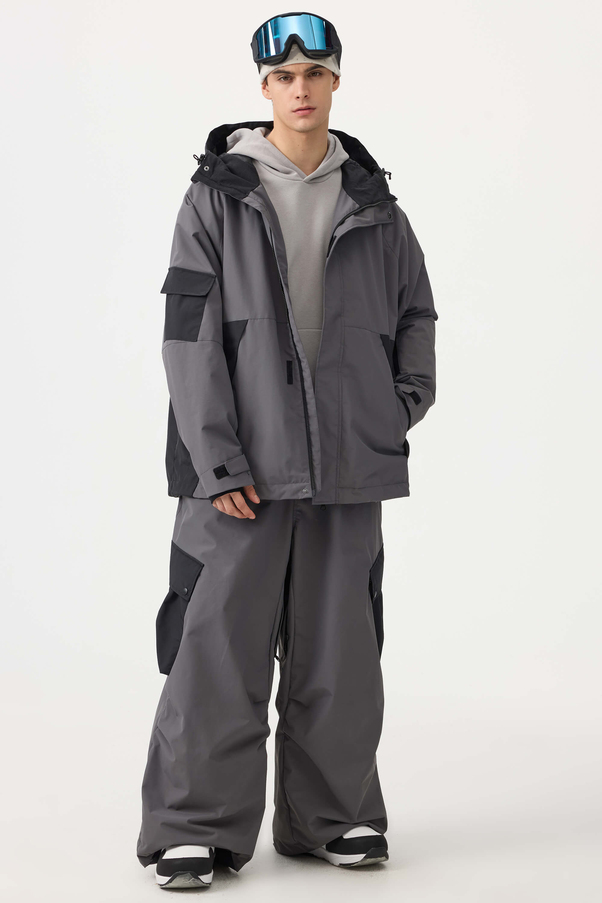 Men's Coffee Raglan Sleeve Color Block Waterproof Breathable Snow