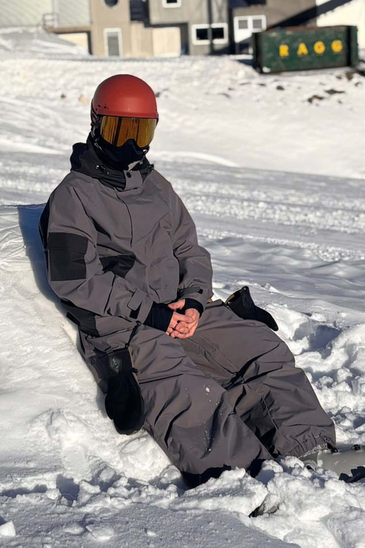 Schwarze Herren-Schneejacke mit Raglanärmeln und Farbblock-Design, wasserdicht und atmungsaktiv