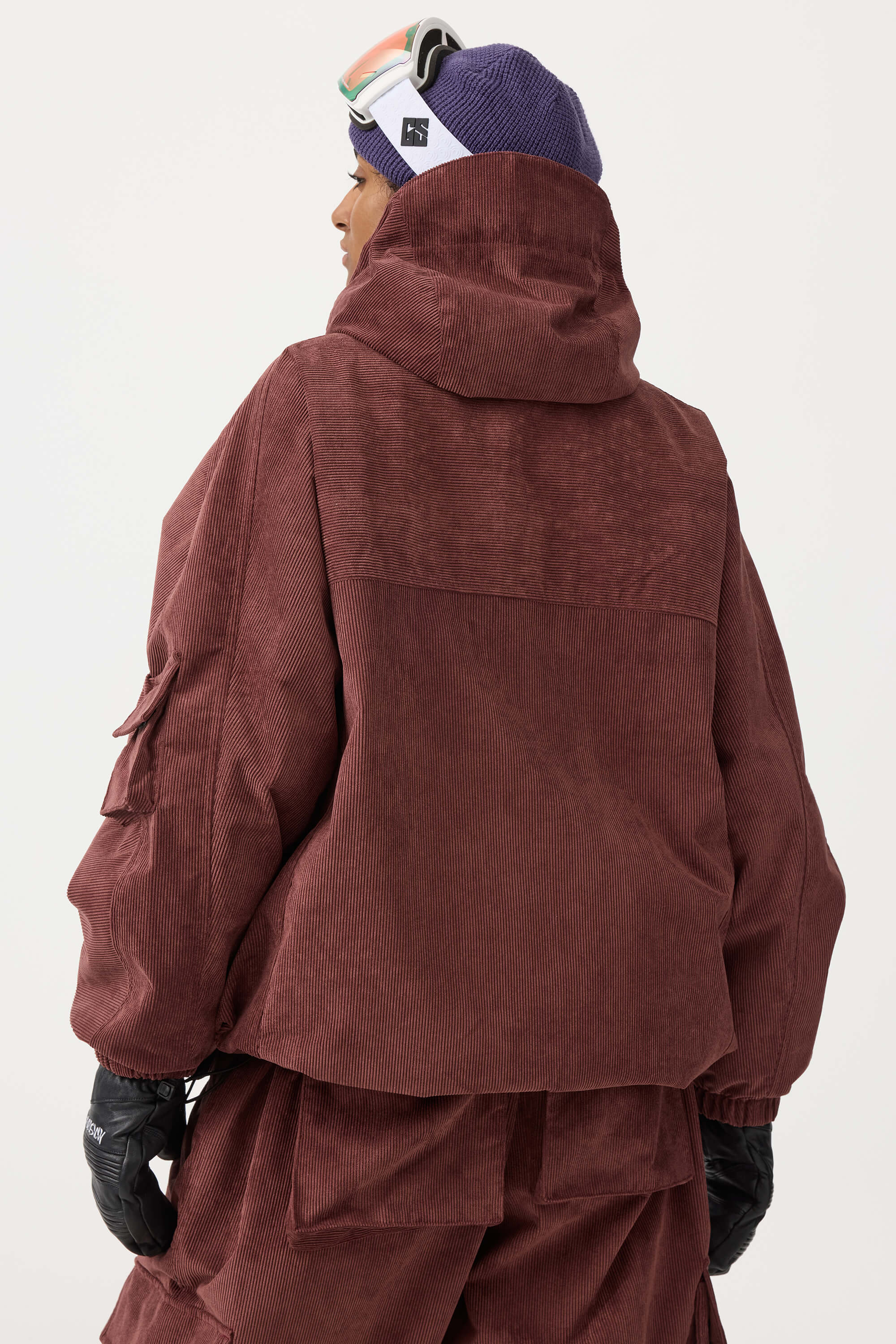 Women's Brick Red Waterproof Corduroy Batwing Sleeve Large Pocket