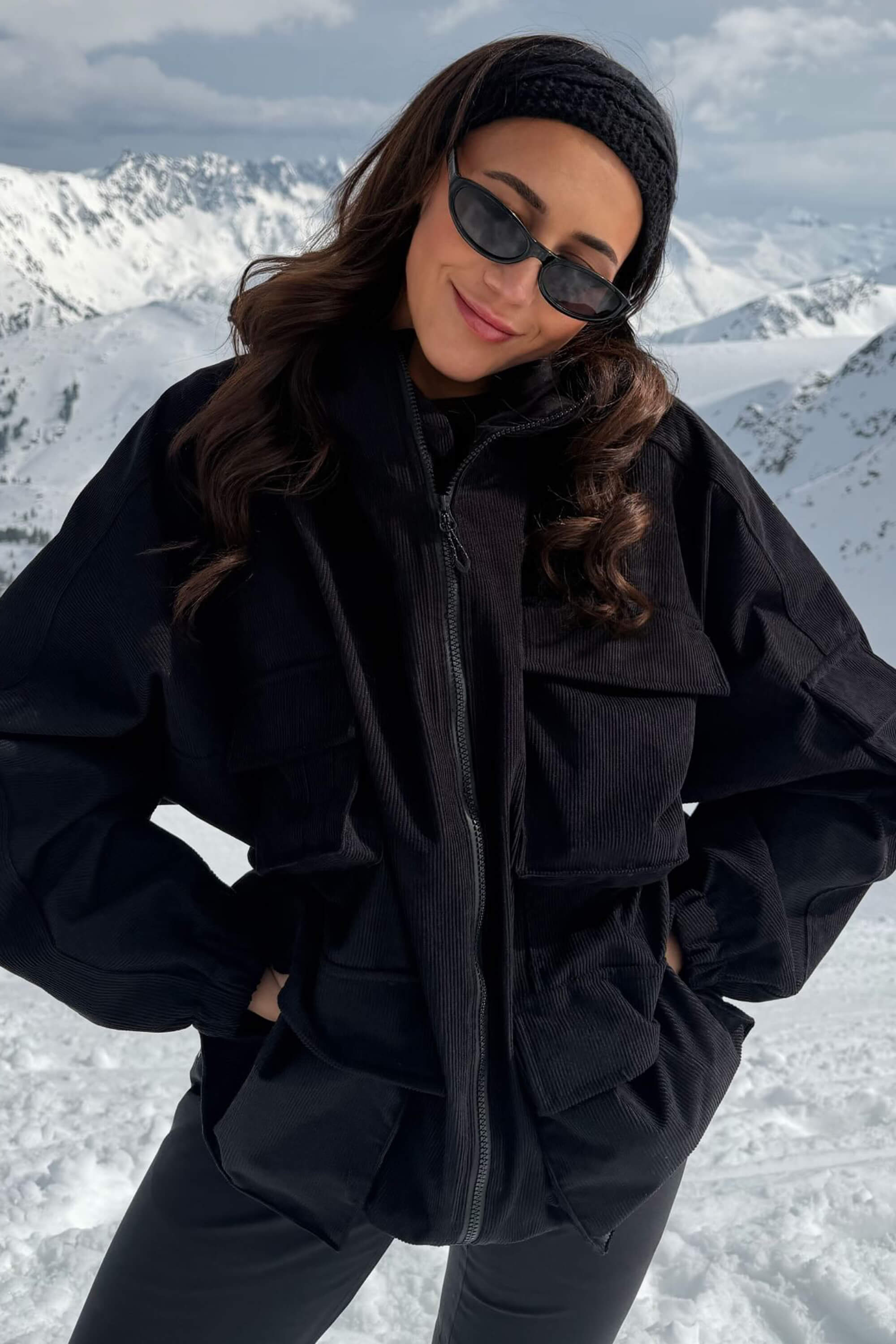 Women's Khaki Waterproof Corduroy Batwing Sleeve Large Pocket Snow