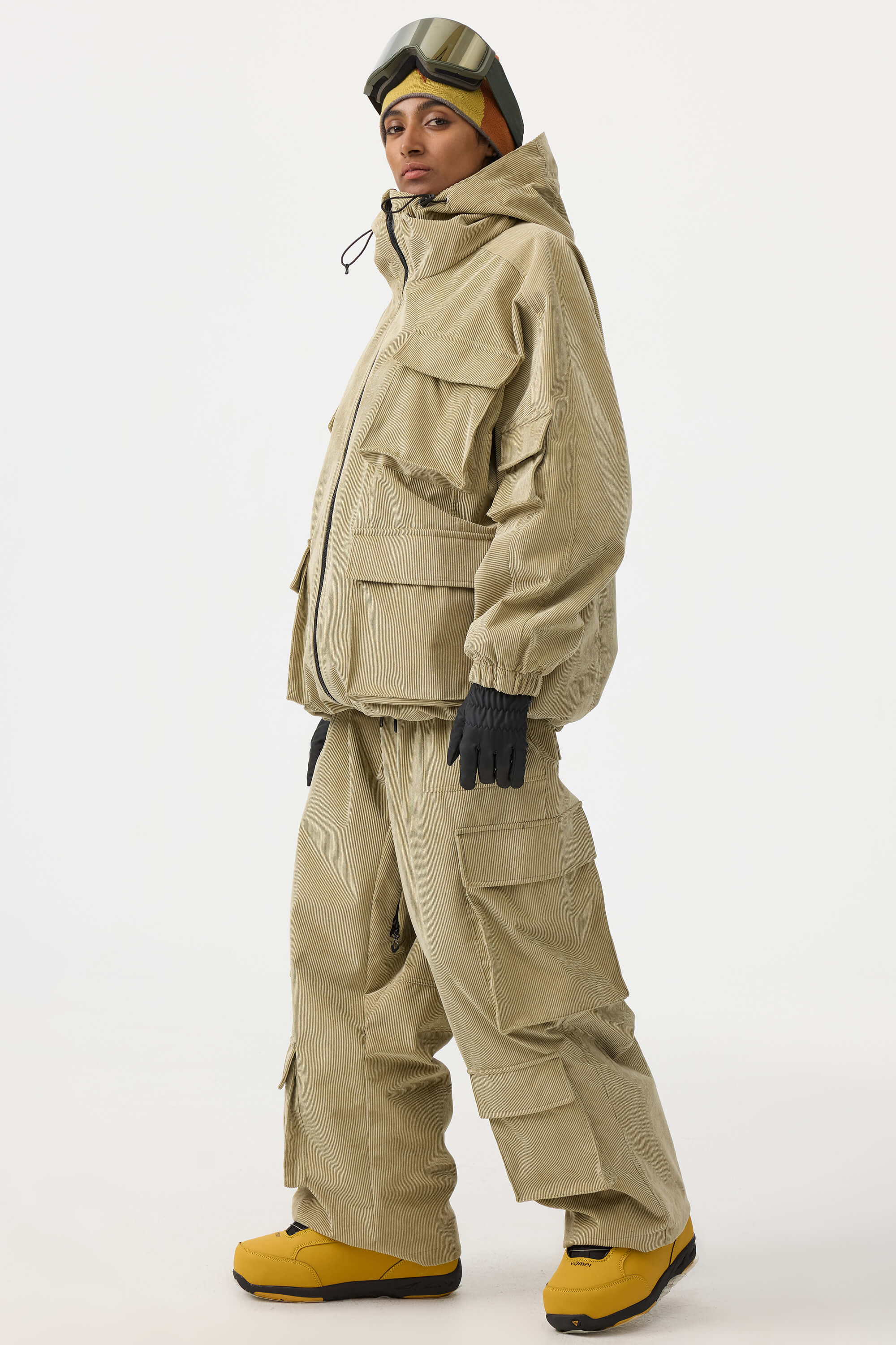 ジャケット・アウター sakuroo Women's Black Waterproof Corduroy Batwing Sleeve Large Pocket Snow