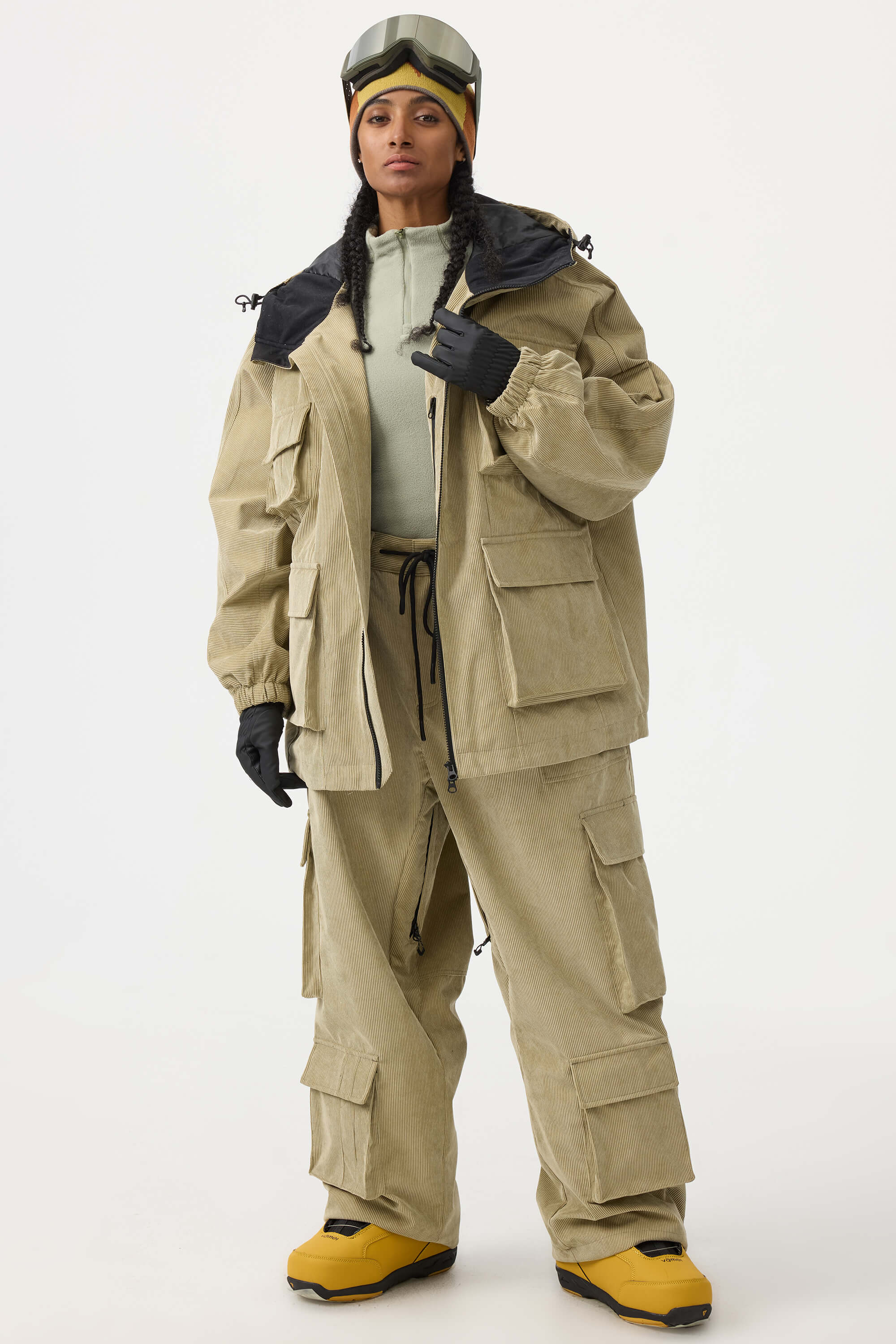 レディース ブラック 防水 コーデュロイ バットウィングスリーブ 大