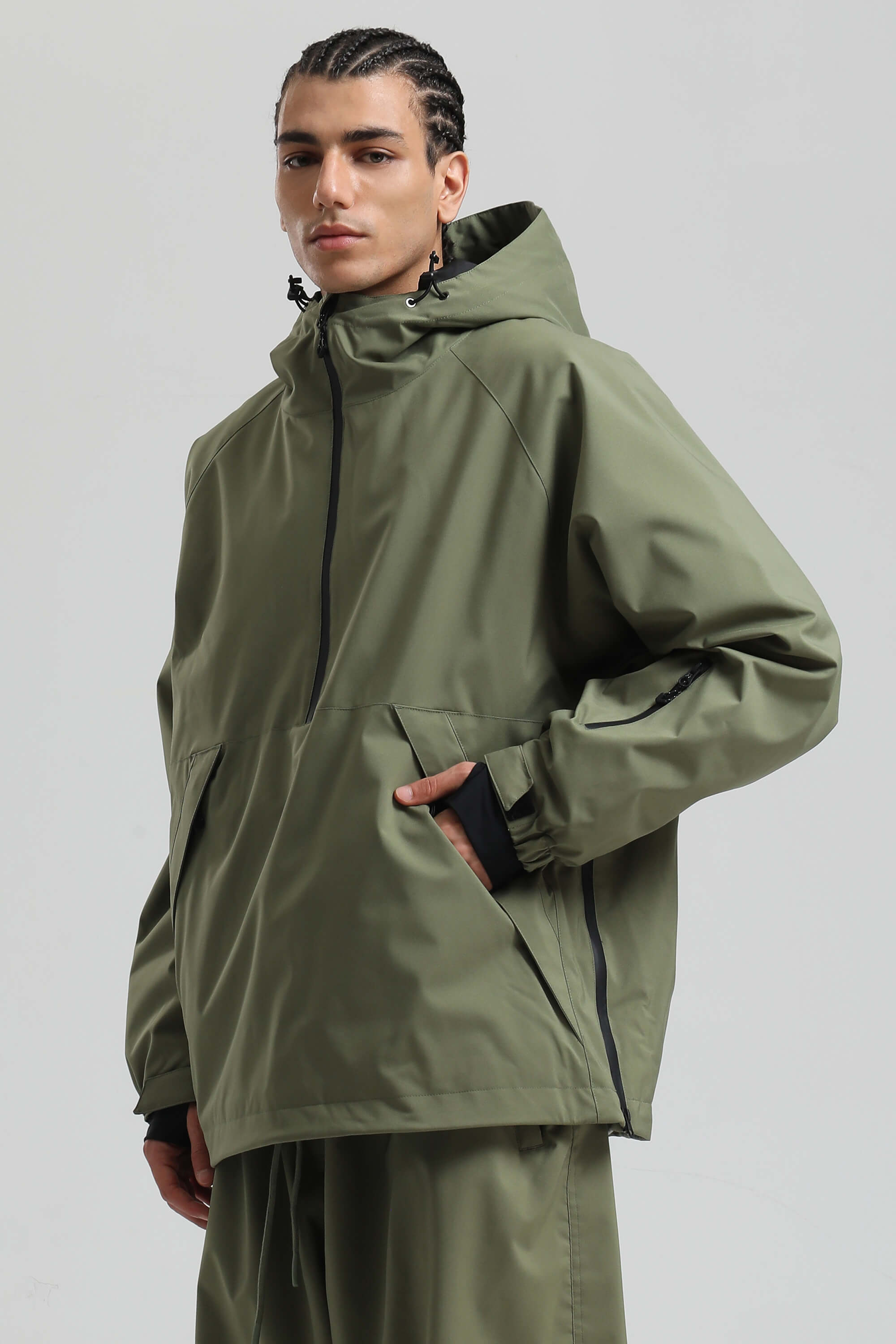 Men's Khaki Minimalist Half-Zip Waterproof Insulated Snow Anorak