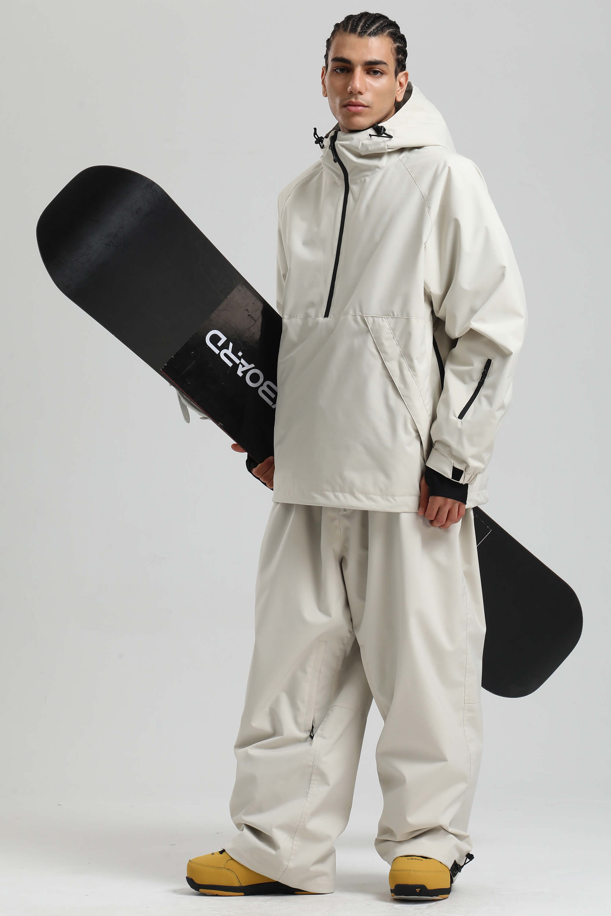 メンズ オフホワイト ミニマル ハーフジップ 防水保温 スノー