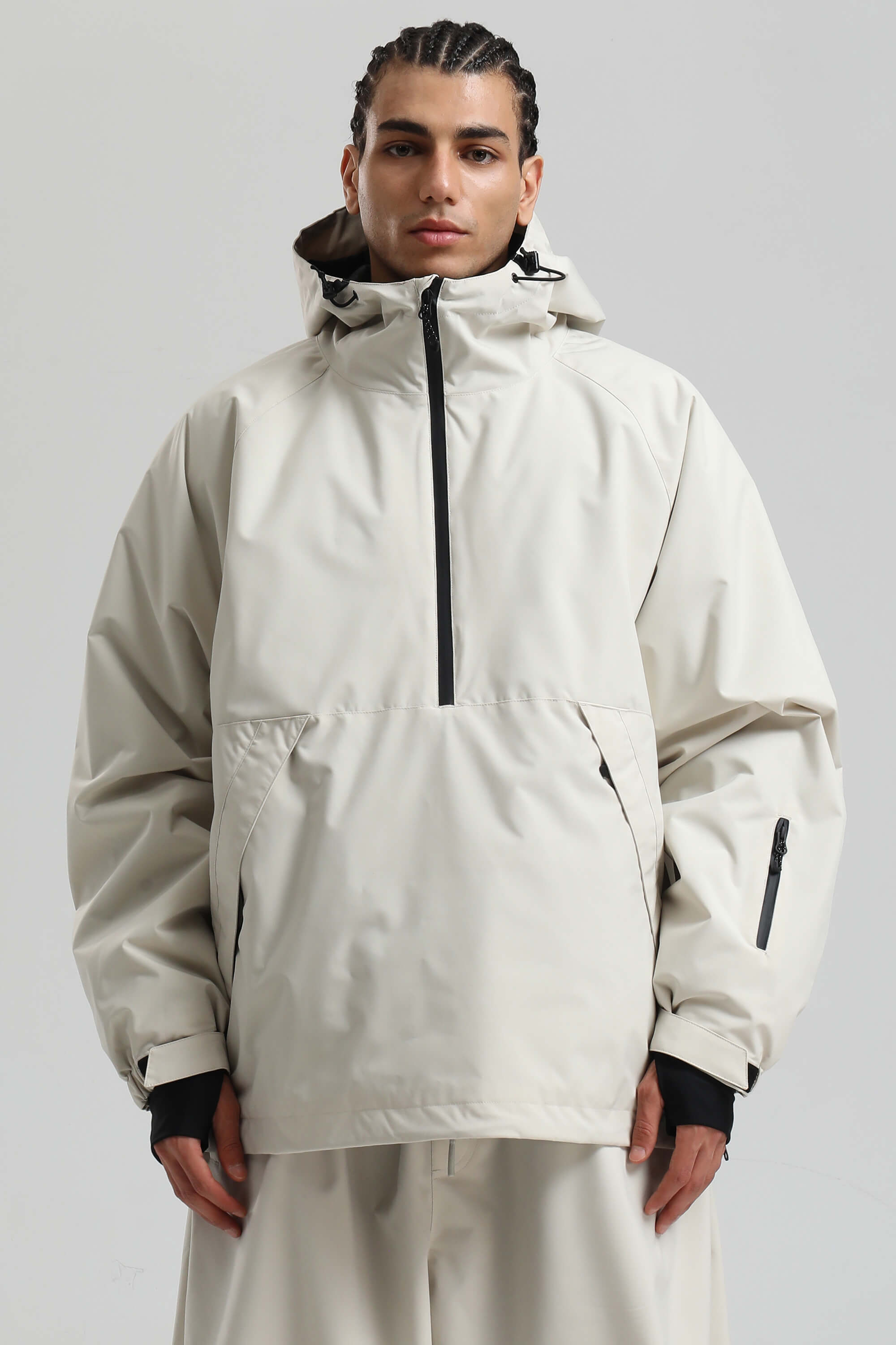 メンズ オフホワイト ミニマル ハーフジップ 防水保温 スノー