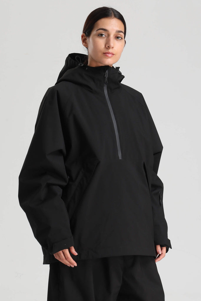 Women's Black Minimalist Half-Zip Waterproof Insulated Snow Anorak