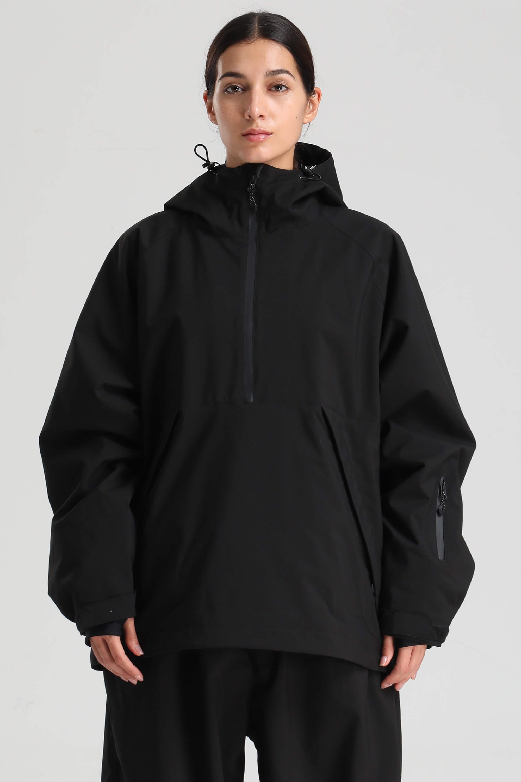 Women's Black Minimalist Half-Zip Waterproof Insulated Snow