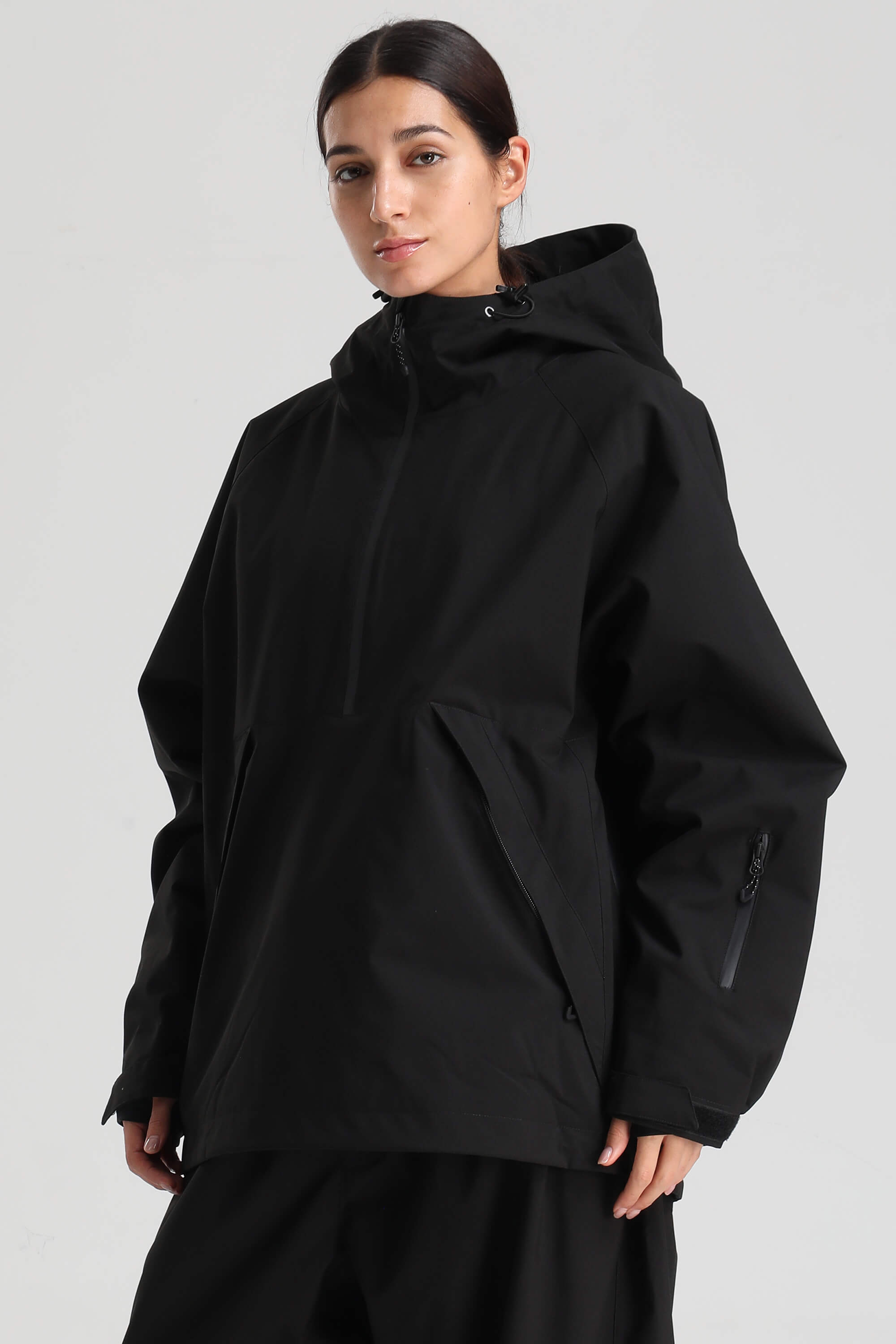 Women's Black Minimalist Half-Zip Waterproof Insulated Snow