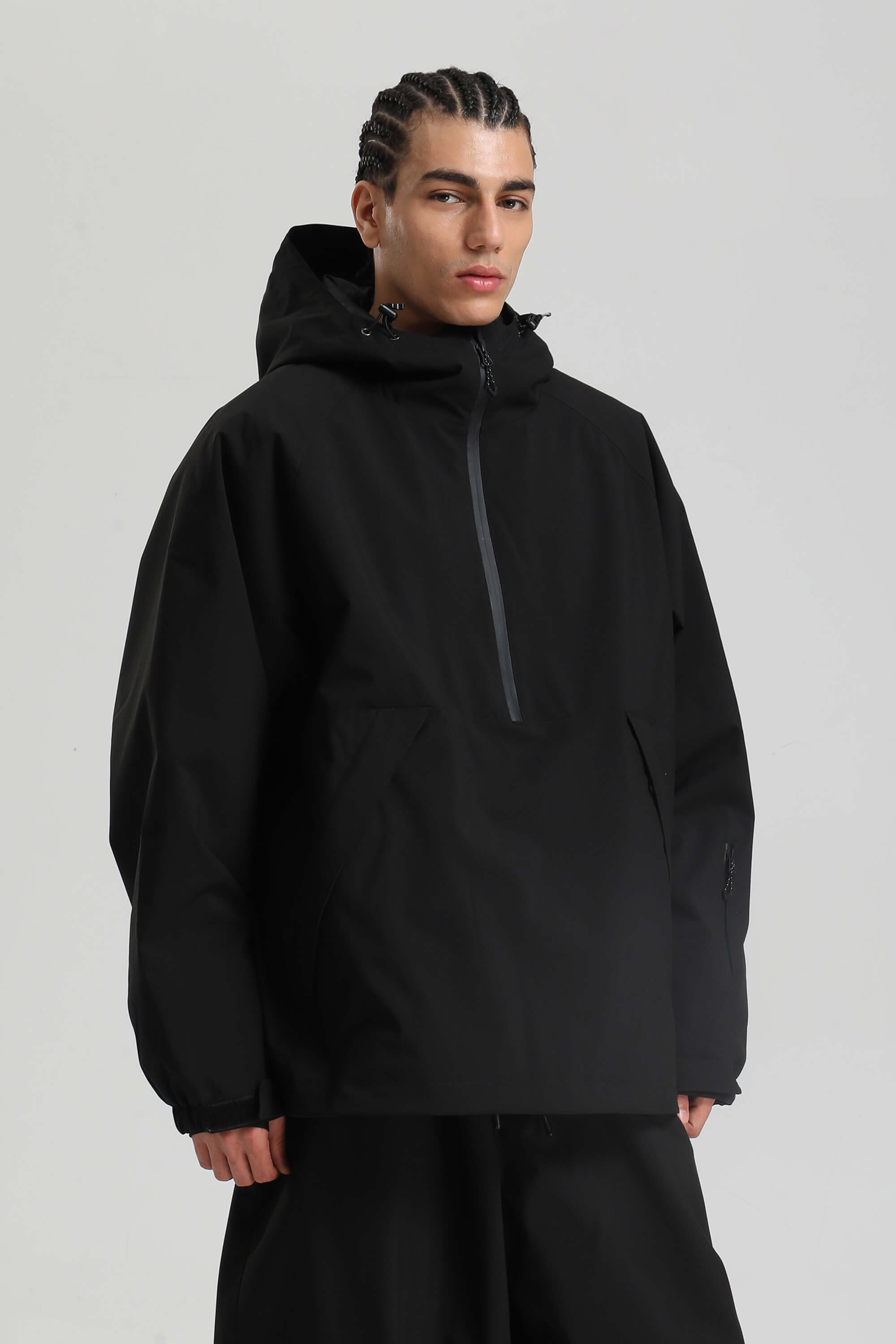 メンズ オフホワイト ミニマル ハーフジップ 防水保温 スノー