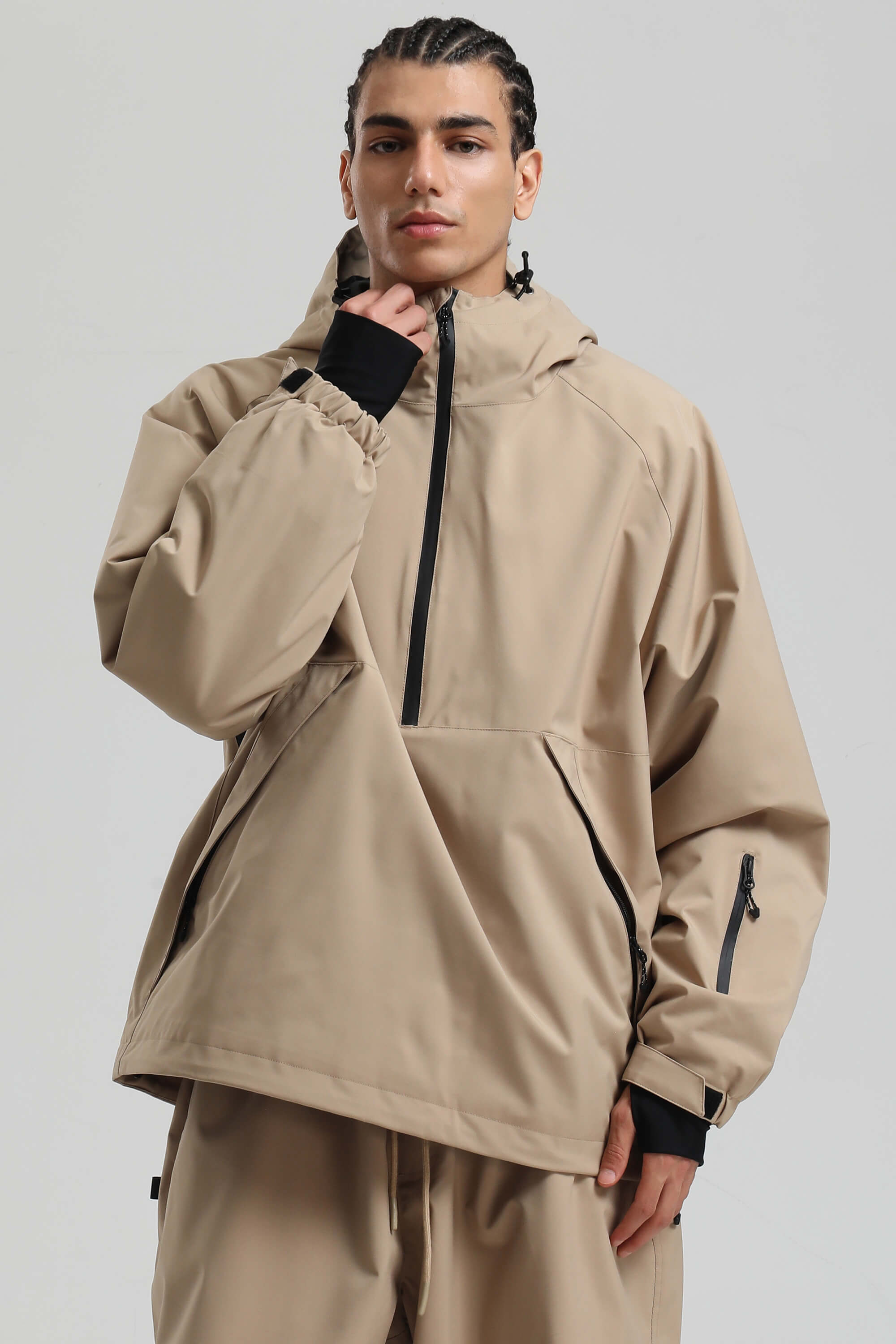 メンズ オフホワイト ミニマル ハーフジップ 防水保温 スノー