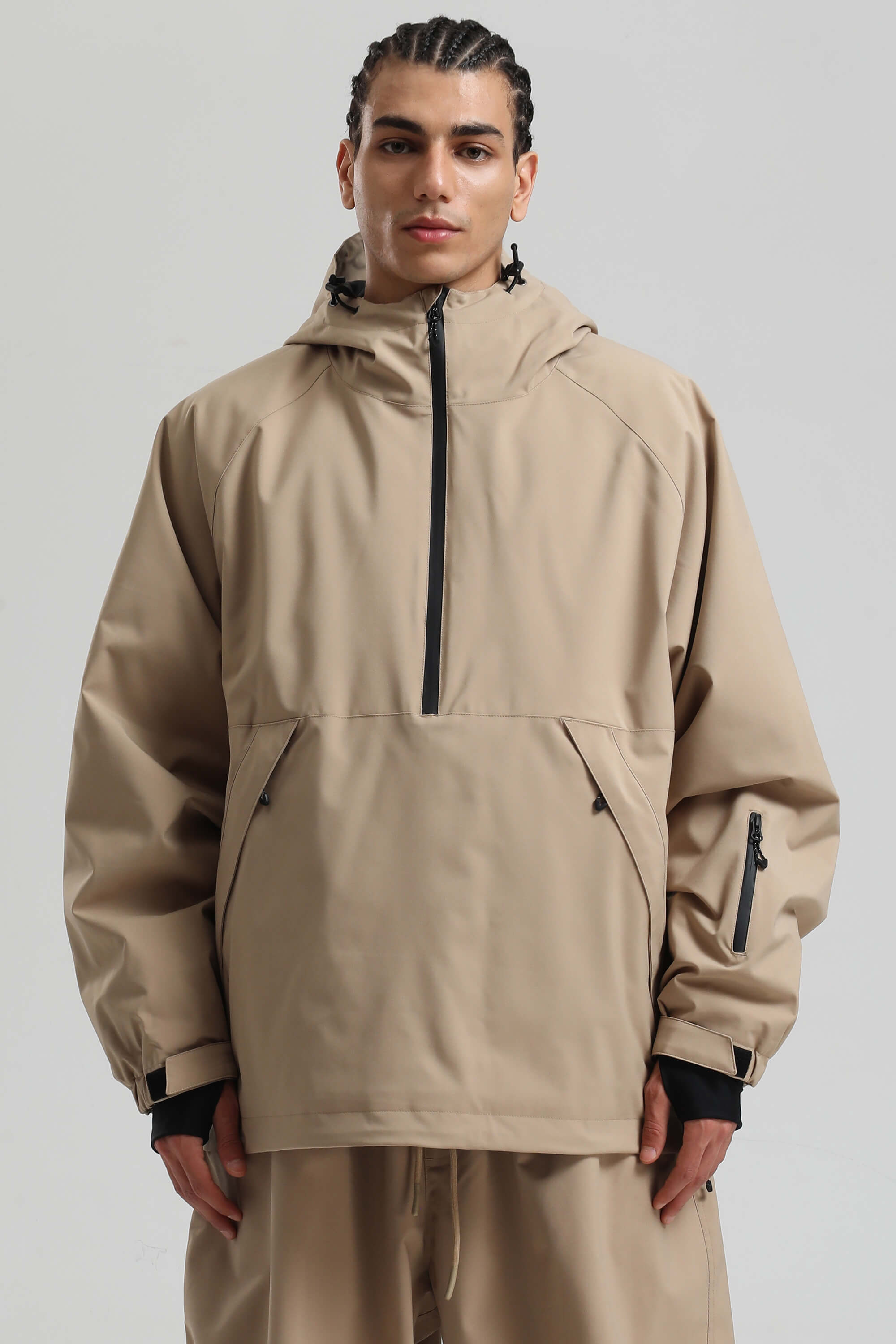 Men's Khaki Minimalist Half-Zip Waterproof Insulated Snow Anorak