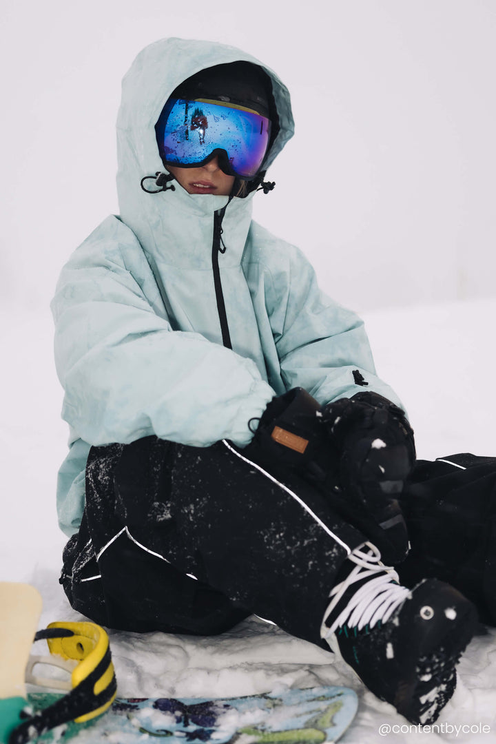 Anorac minimalist pentru femei, albastru gheață, cu jumătate de fermoar, impermeabil și izolat termic