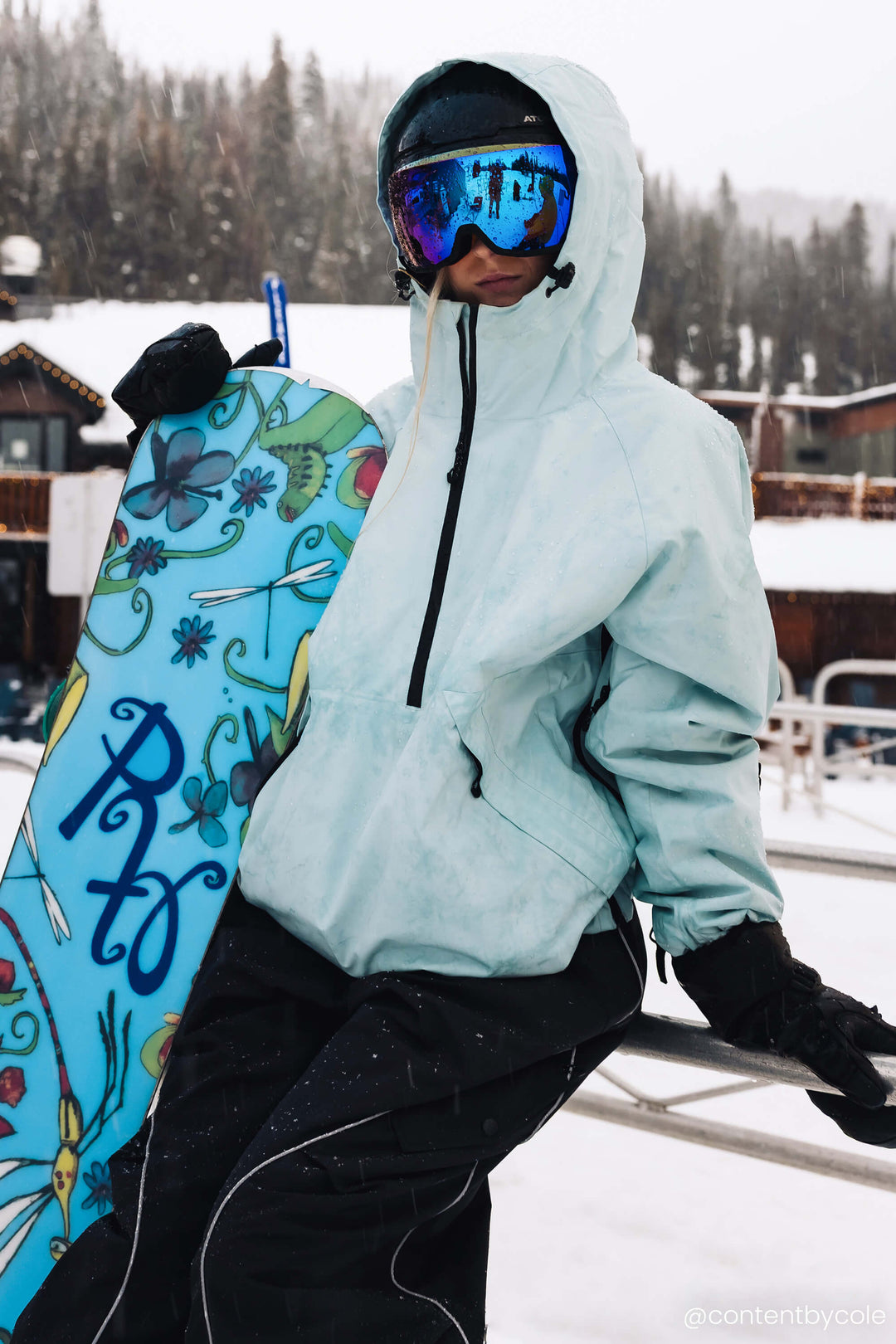 Anorac minimalist pentru femei, albastru gheață, cu jumătate de fermoar, impermeabil și izolat termic