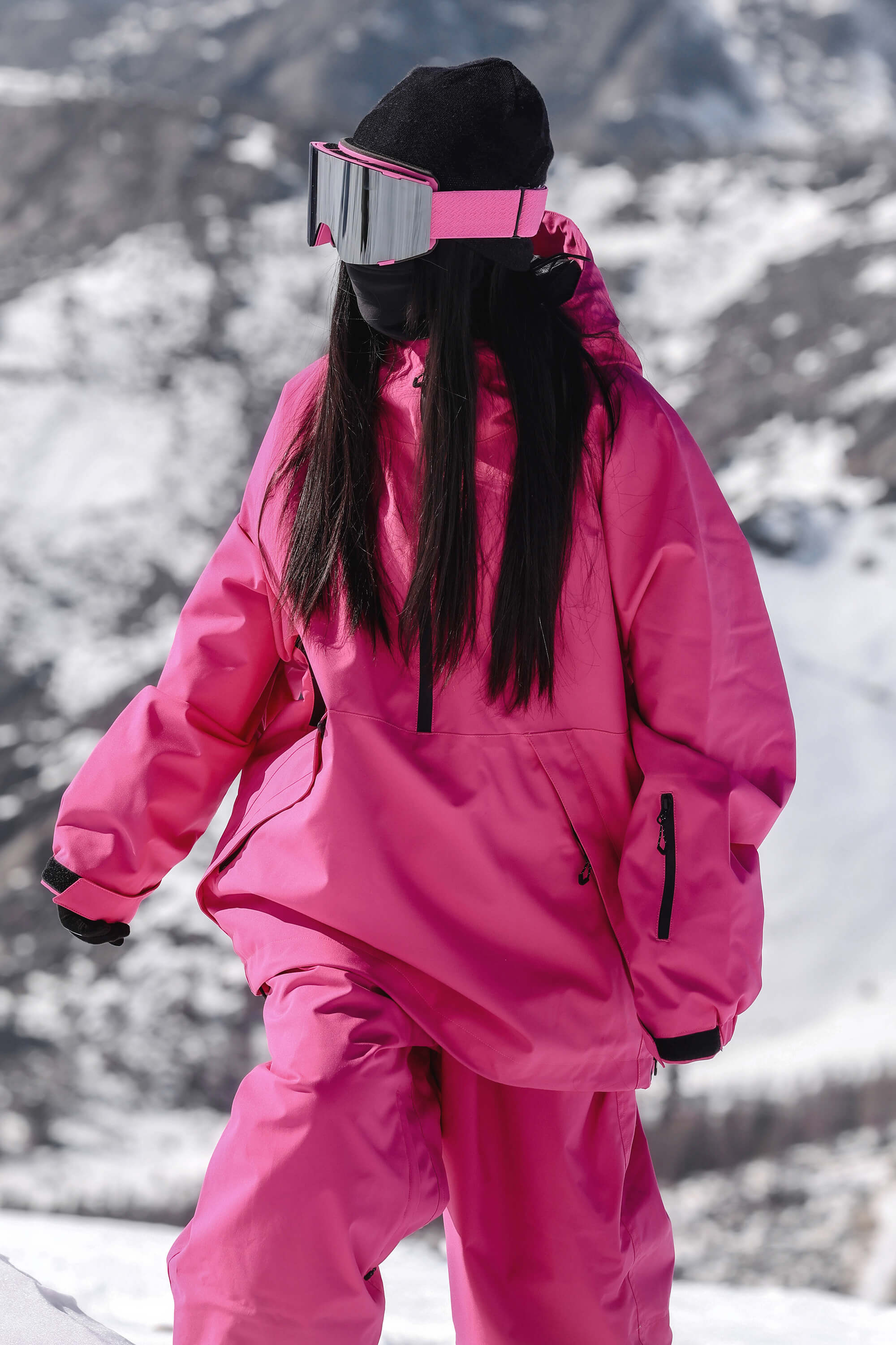 Women's Black Minimalist Half-Zip Waterproof Insulated Snow Anorak