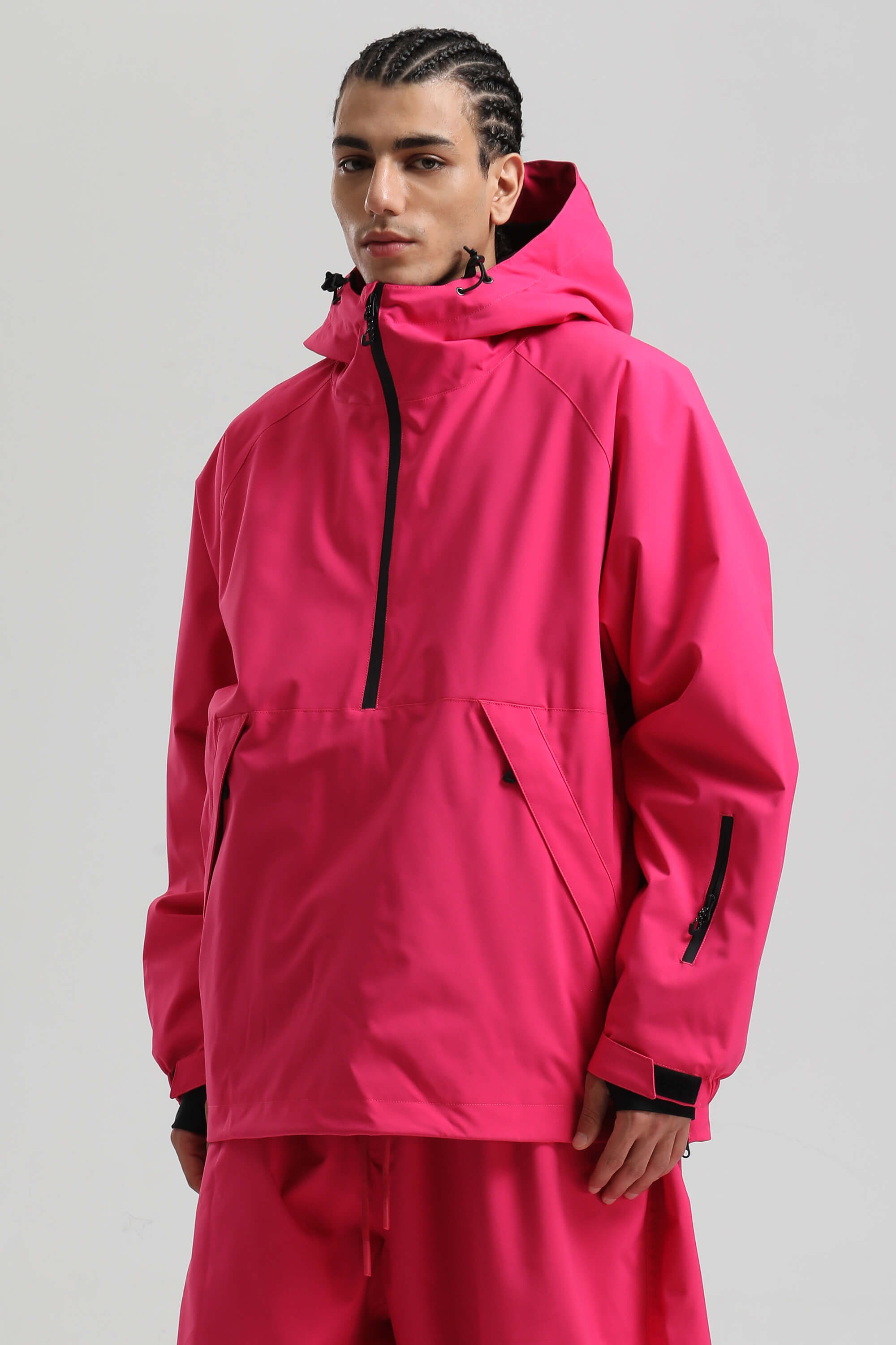 メンズ オフホワイト ミニマル ハーフジップ 防水保温 スノー