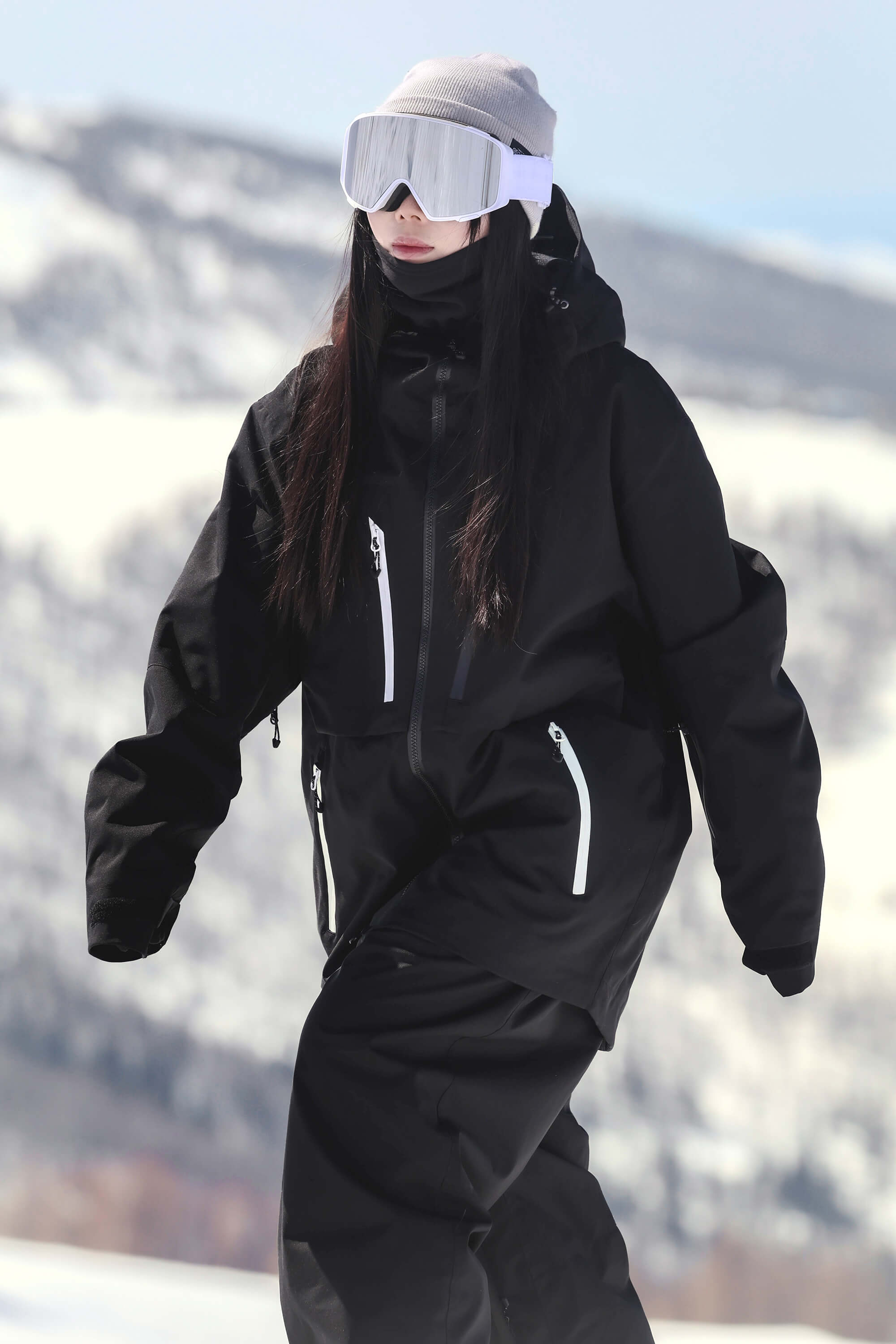 Women's Khaki Contrast-Zip Fully Sealed Waterproof Insulated Snow