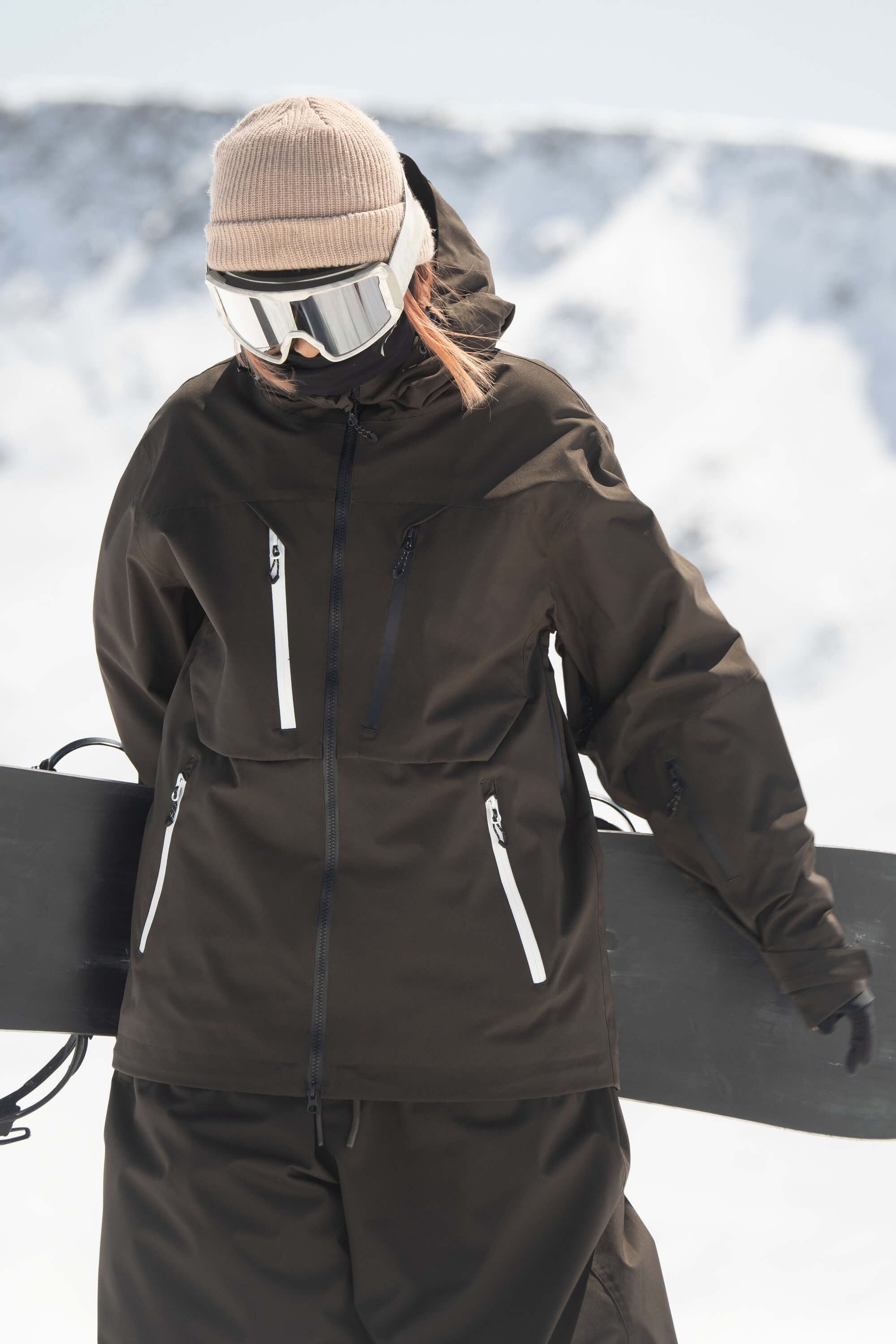 Women's Khaki Contrast-Zip Fully Sealed Waterproof Insulated Snow