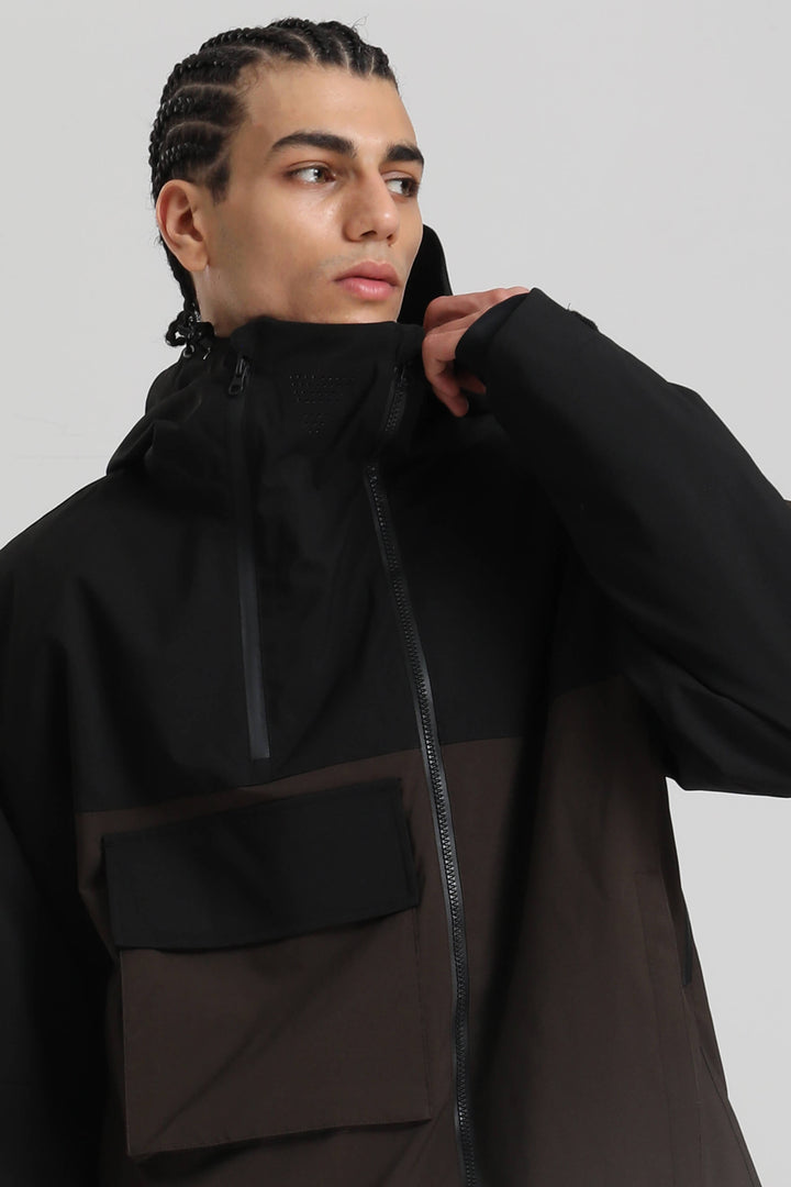 Heren kaki asymmetrische rits utility pocket waterdichte sneeuwjas