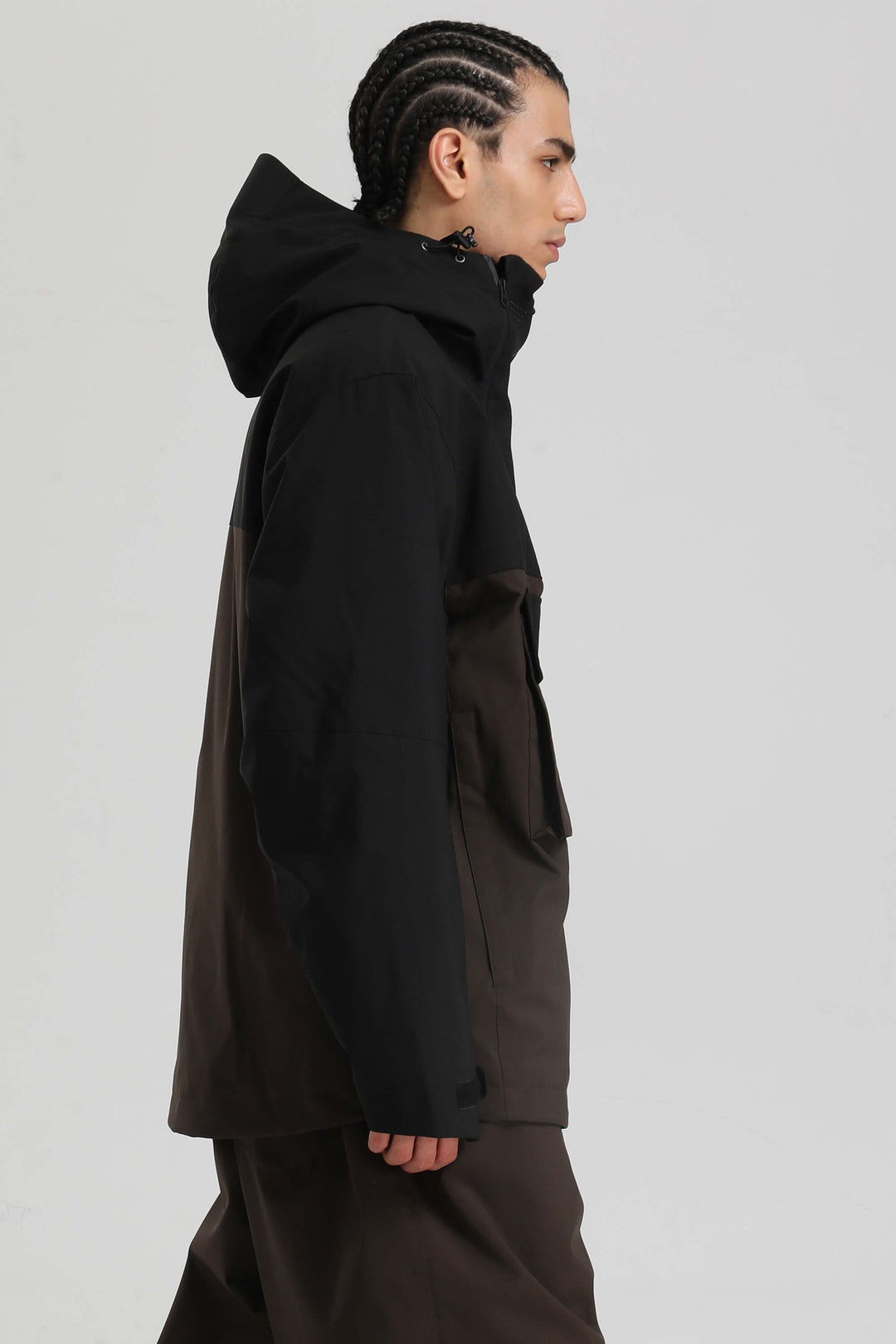 Heren kaki asymmetrische rits utility pocket waterdichte sneeuwjas