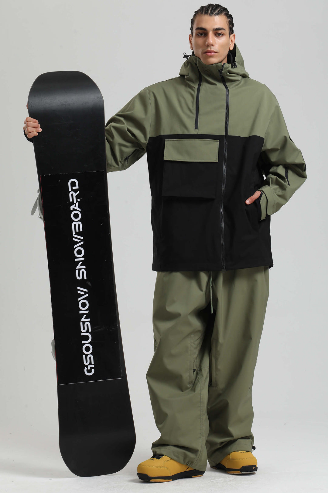 Miesten khakinvärinen Asym-Zip Utility Pocket -vedenpitävä lumitakki