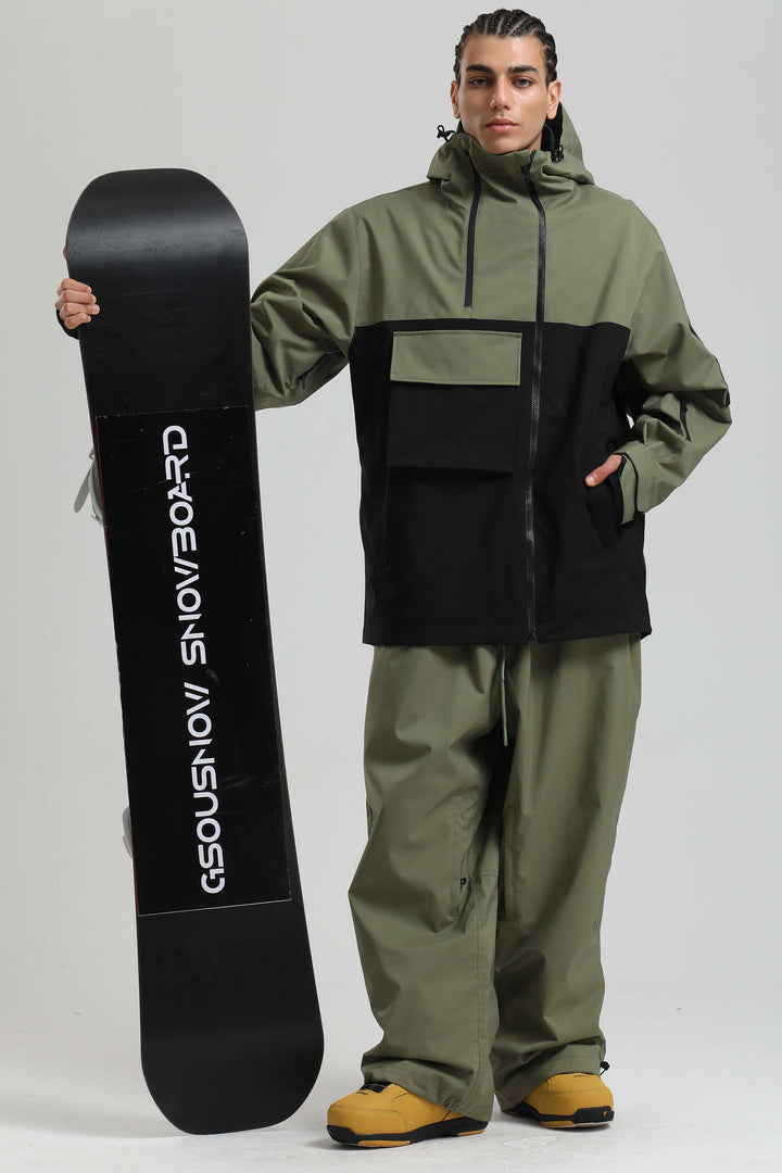 Miesten khakinvärinen Asym-Zip Utility Pocket -vedenpitävä lumitakki