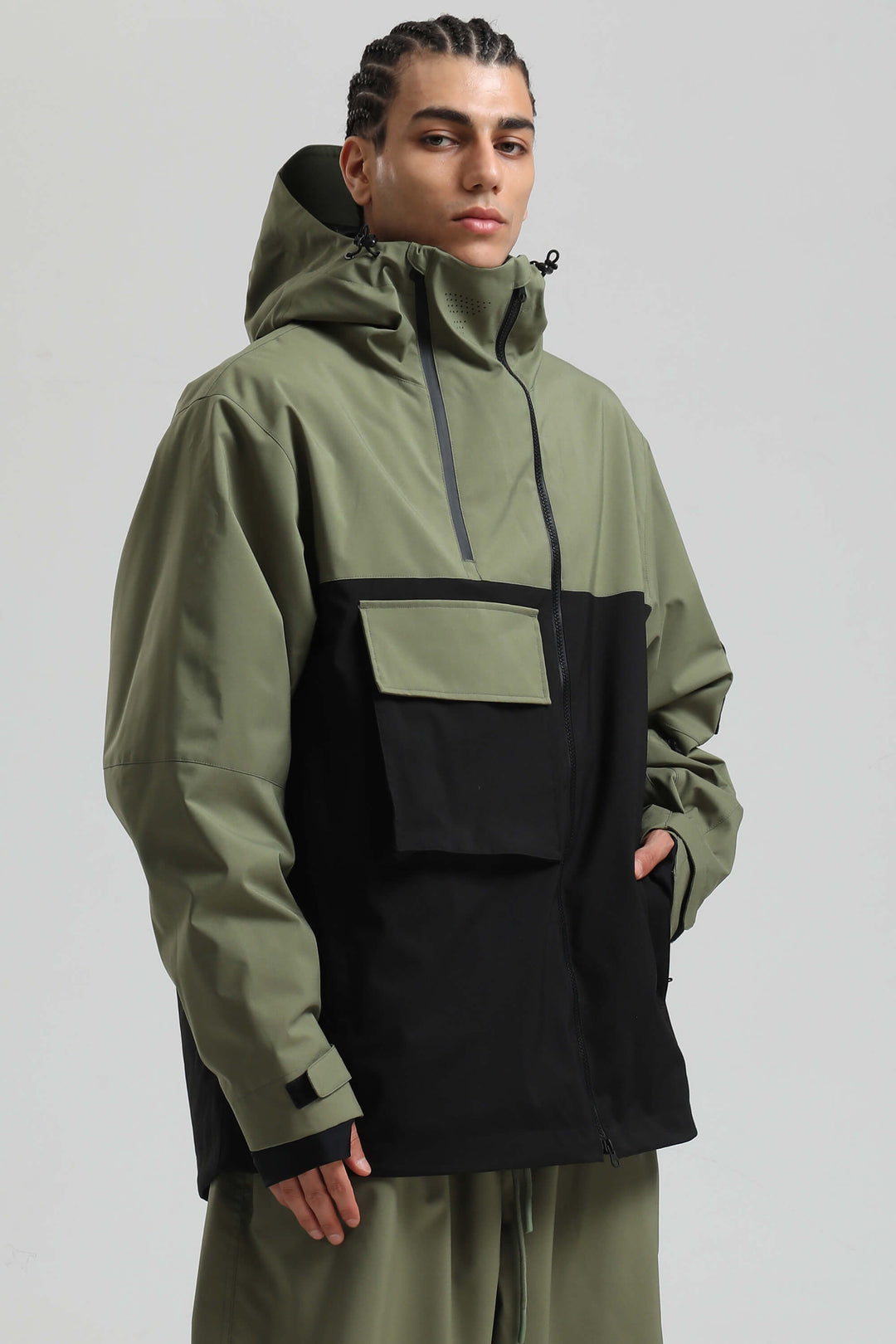 Miesten khakinvärinen Asym-Zip Utility Pocket -vedenpitävä lumitakki