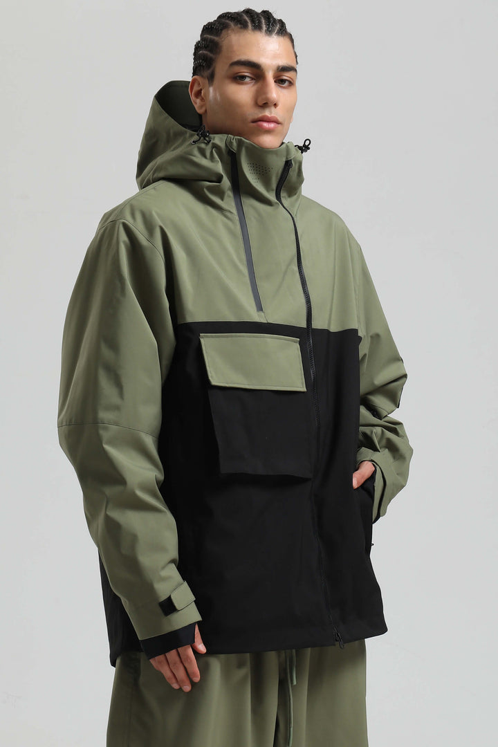 Miesten khakinvärinen Asym-Zip Utility Pocket -vedenpitävä lumitakki