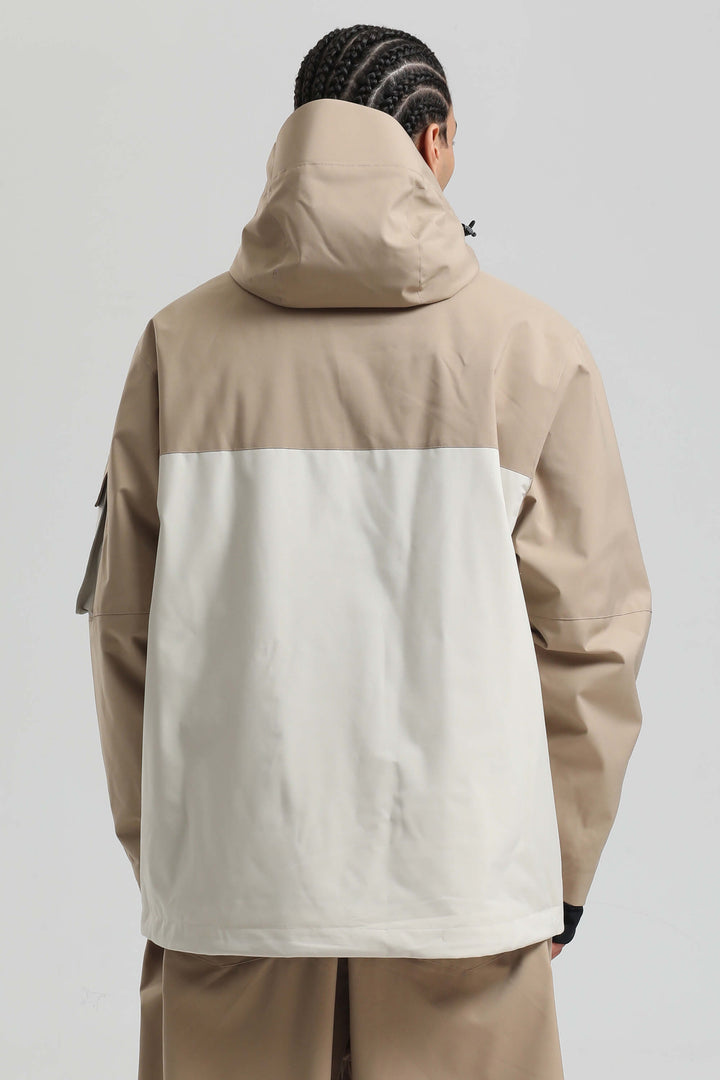 Men's Khaki & White Asym-Zip Utility Pocket Waterproof Snow Jacket