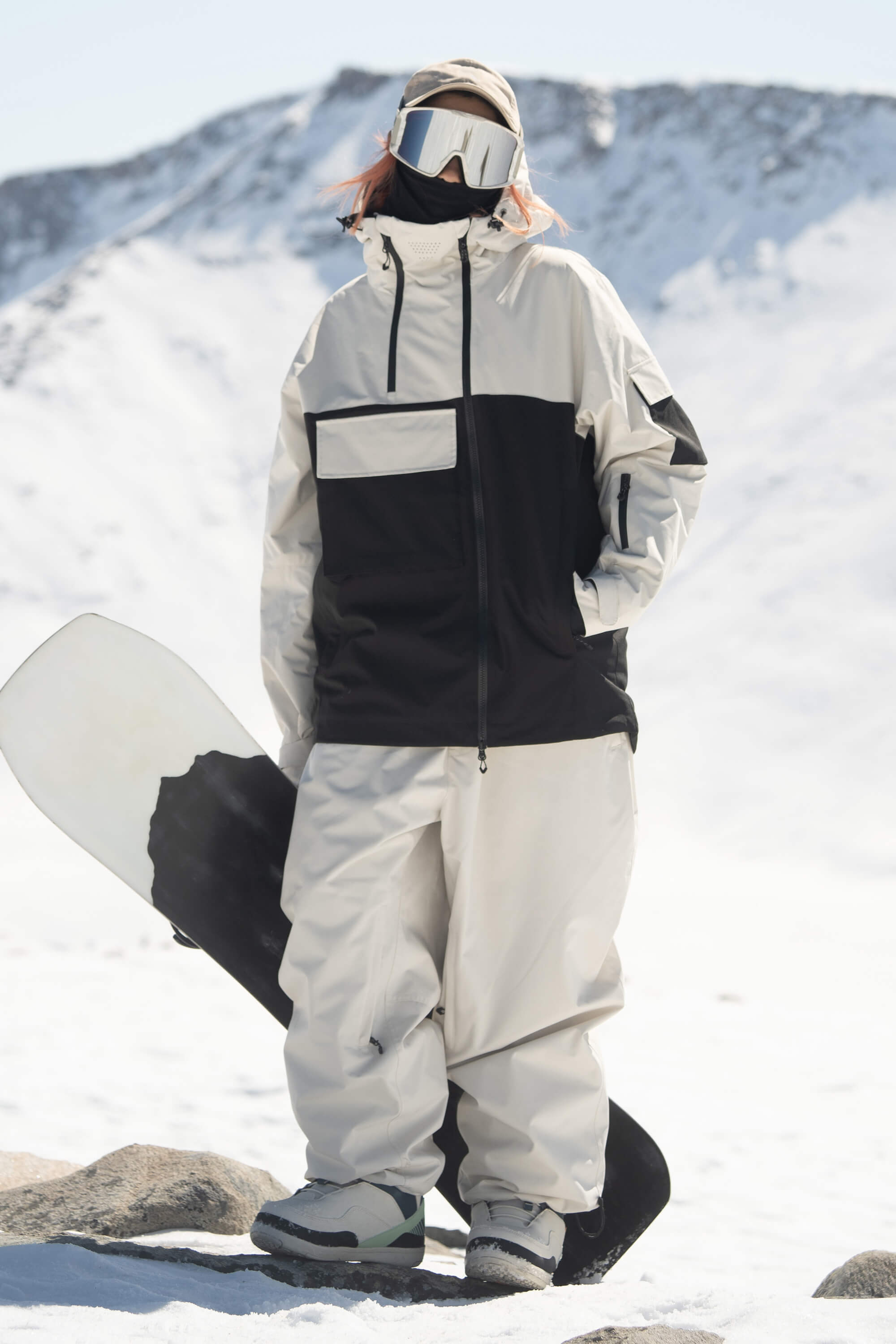 レディース オフホワイト アシンメトリージップ ユーティリティ