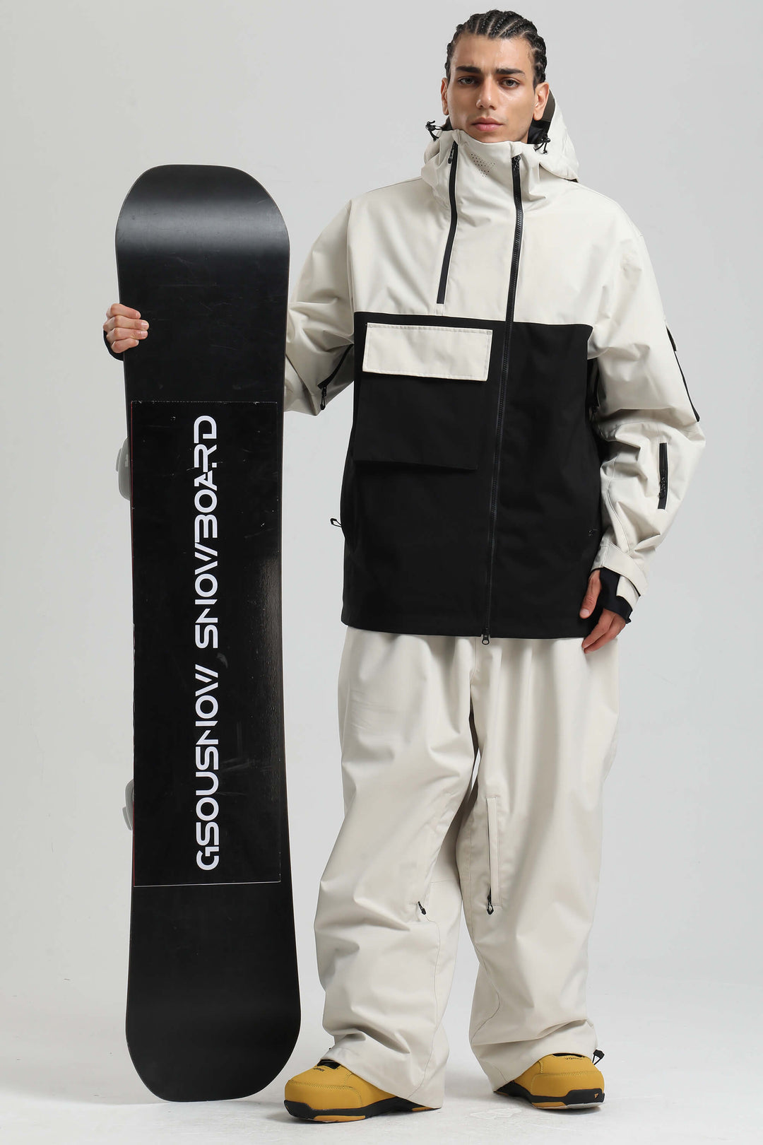 Heren kaki asymmetrische rits utility pocket waterdichte sneeuwjas