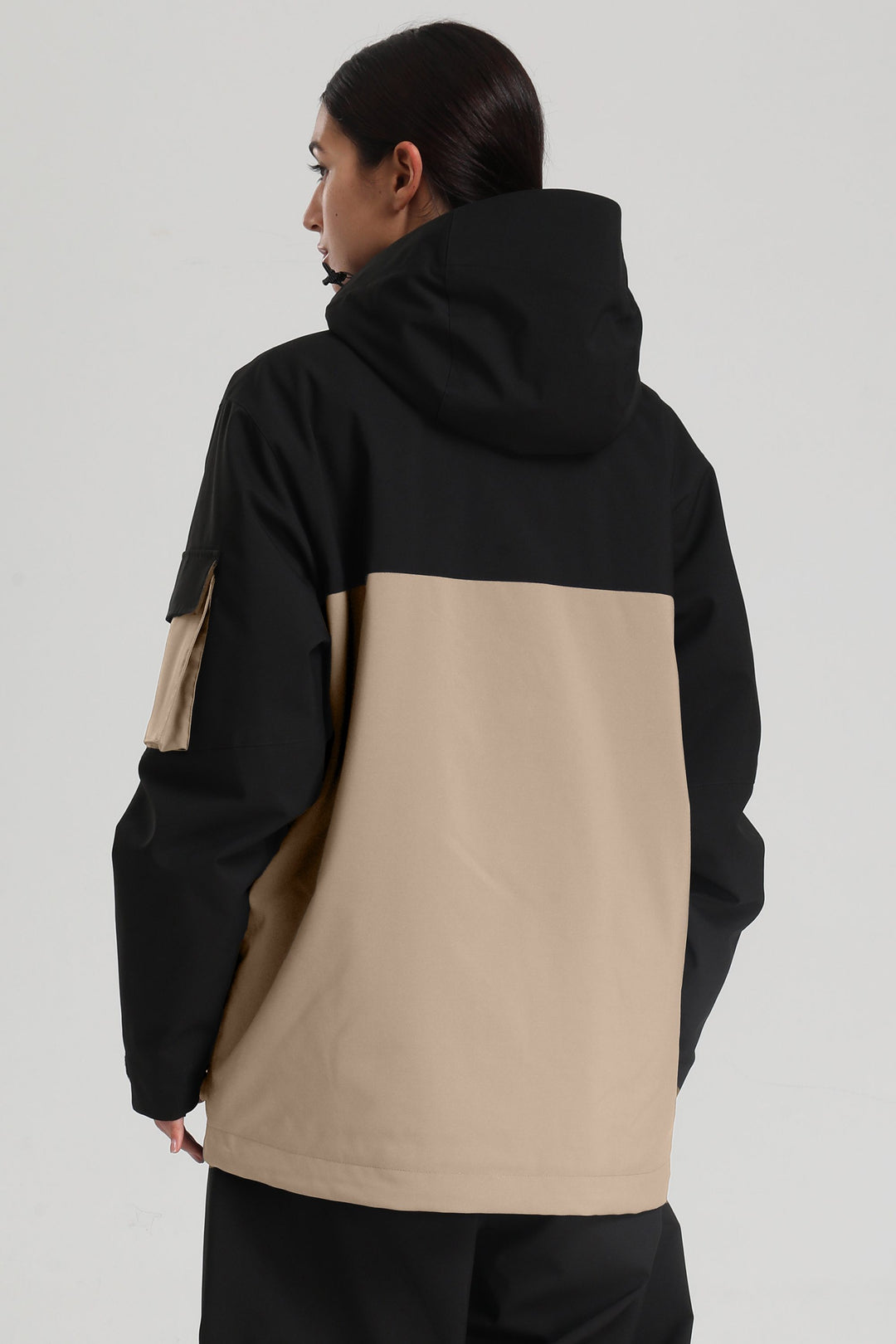 Dame svart og khaki Asym-Zip vanntett snøjakke med utility-lommer