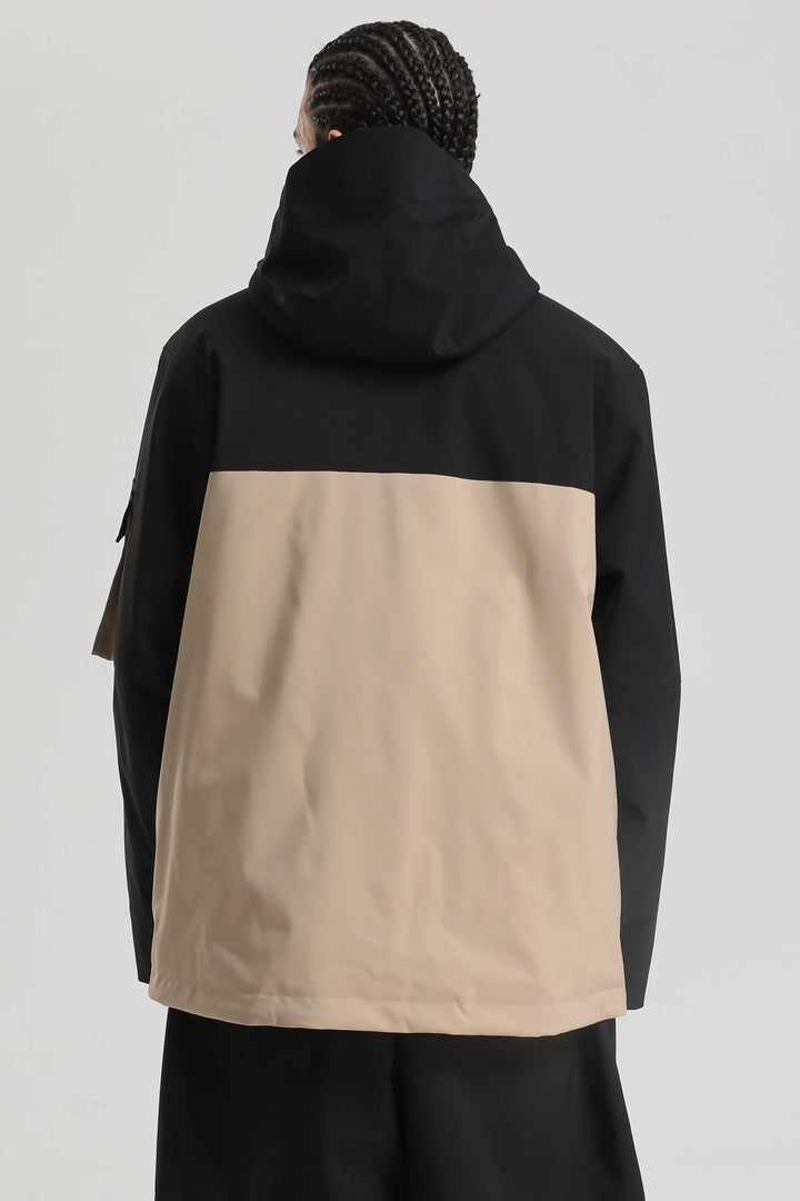 Giacca da neve impermeabile da uomo con tasca multiuso e cerniera asimmetrica color cachi