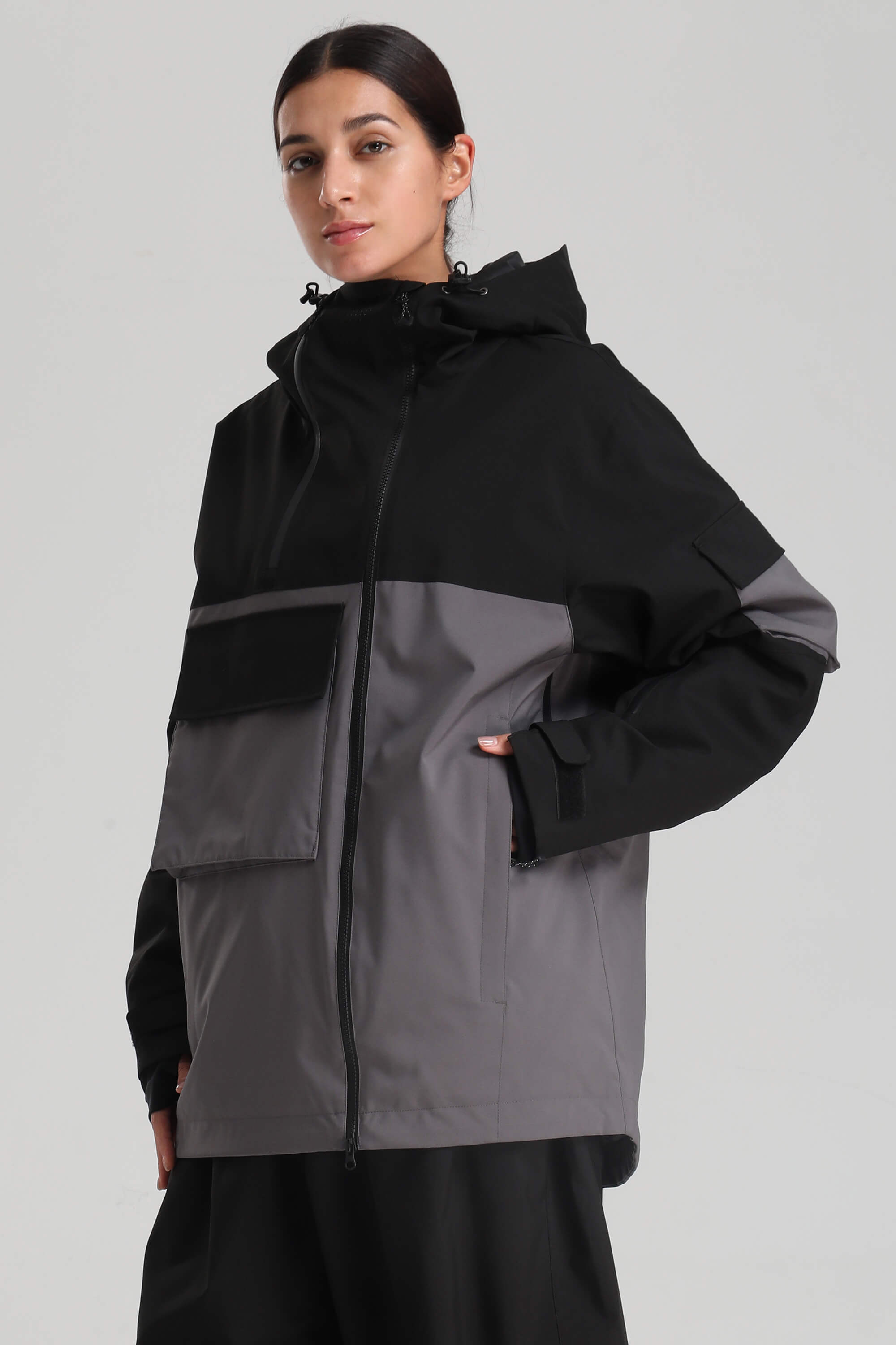 Women's Black Asym-Zip Utility Pocket Waterproof Snow Jacket