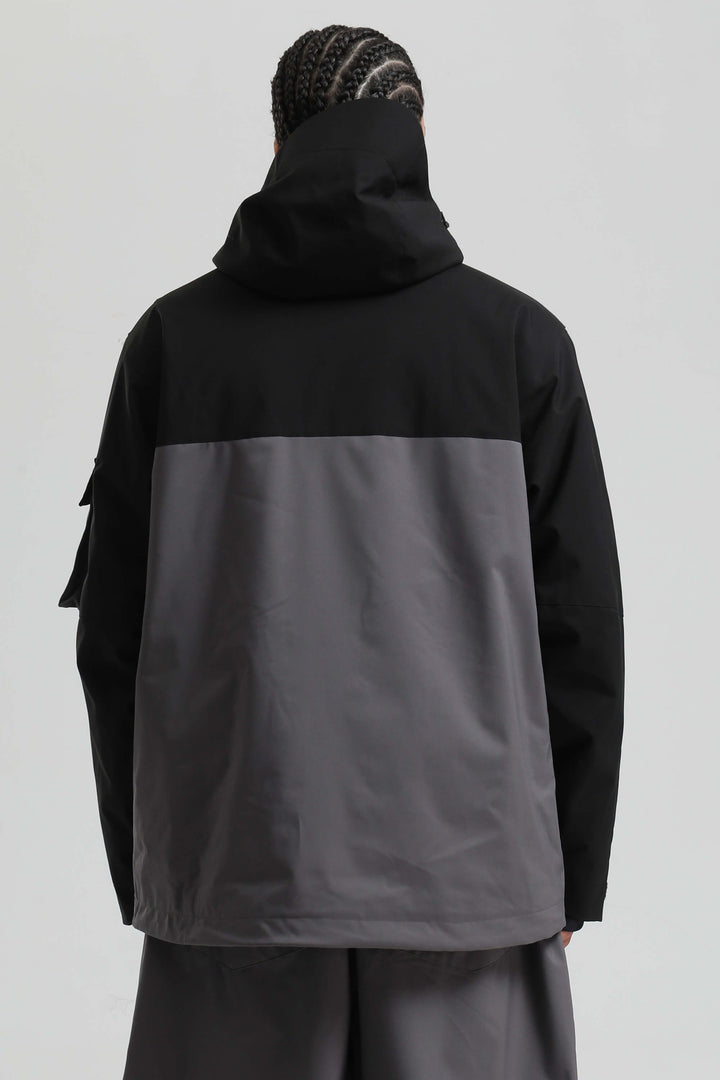 Men's Black & Grey Asym-Zip Utility Pocket Waterproof Snow Jacket
