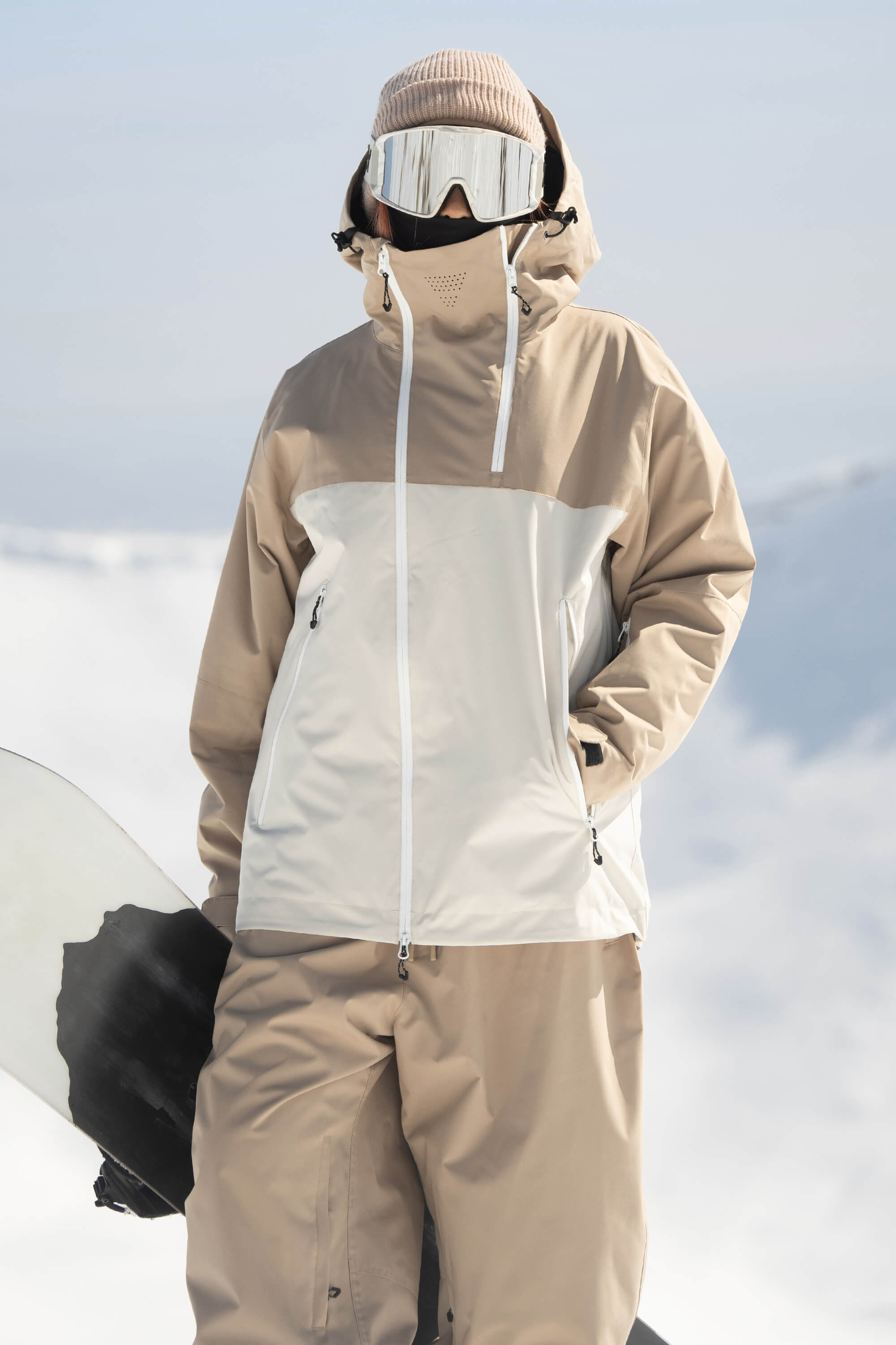 Women's Khaki & White Face Vent Asym-Zip Waterproof Insulated Snow
